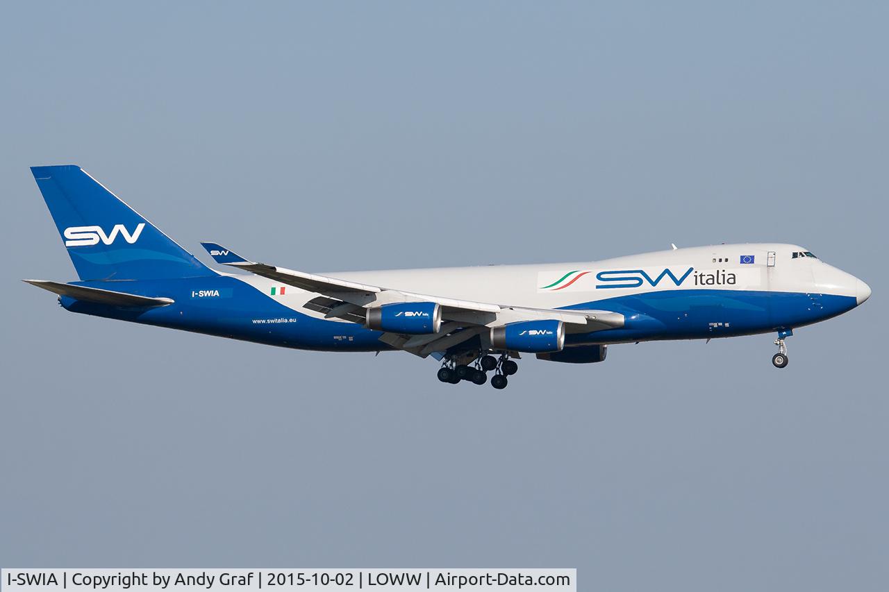 Aircraft I-SWIA, 1998 Boeing 747-4R7F/SCD, c/n 29729 l/n 1189, Silkway Italia 747-400, at LOWW, photo by Andy Graf
