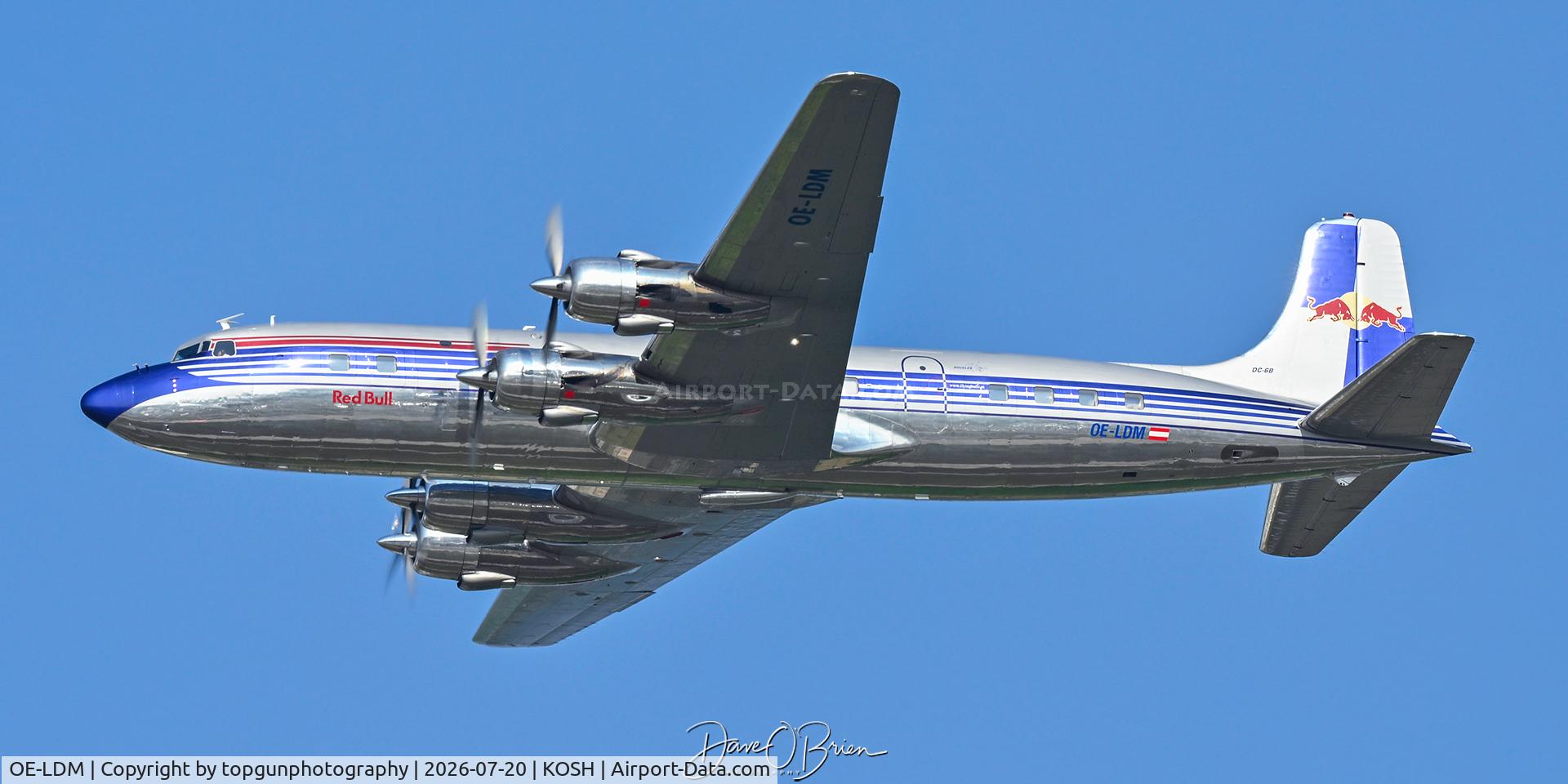 Aircraft OE-LDM, 1958 Douglas DC-6B, c/n 45563 l/n 1034, Red Bull flew over from Austria, at KOSH, photo by topgunphotography