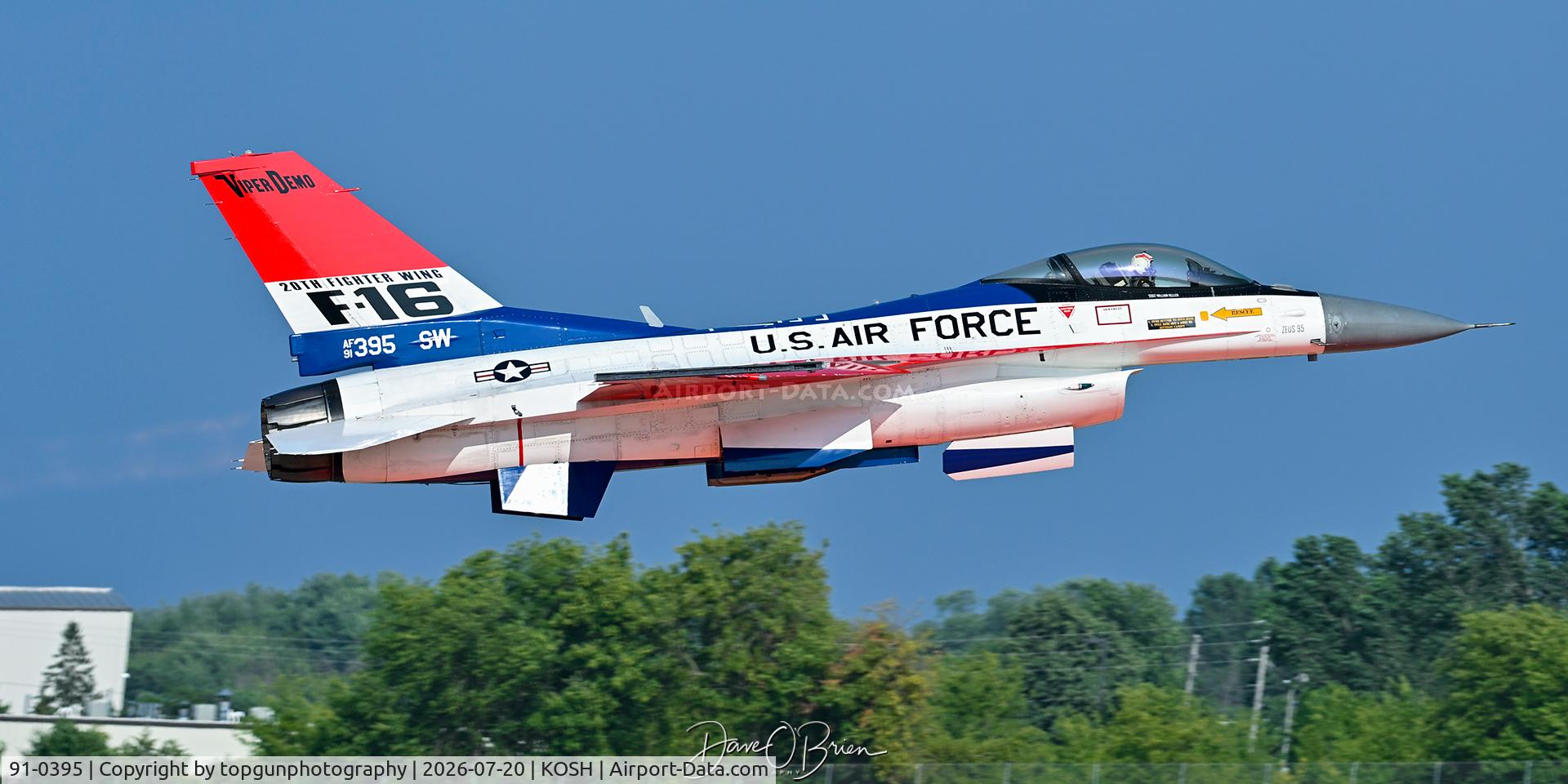 Aircraft 91-0395, 1991 General Dynamics F-16CM Fighting Falcon, c/n CC-93, flown by Major Taylor "FEMA" Hiester, at KOSH, photo by topgunphotography