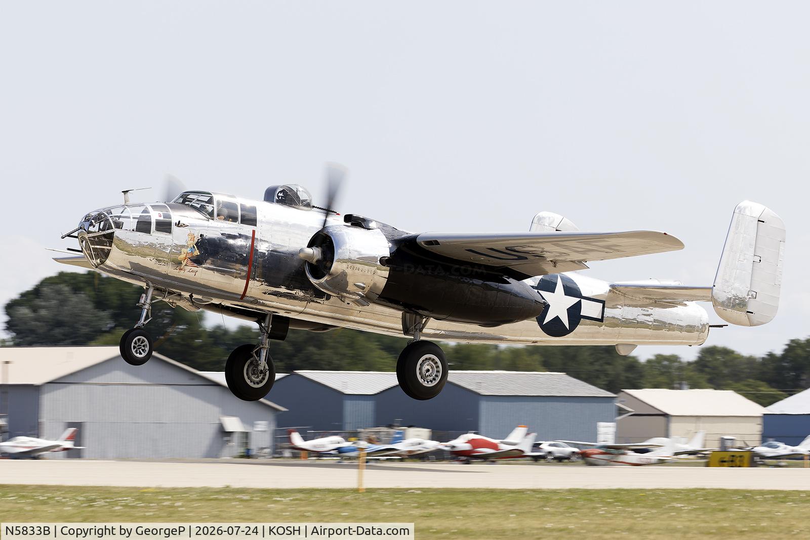 Aircraft N5833B, 1945 North American B-25J Mitchell Mitchell, c/n 108-47735, Airventure 2026., at KOSH, photo by GeorgeP