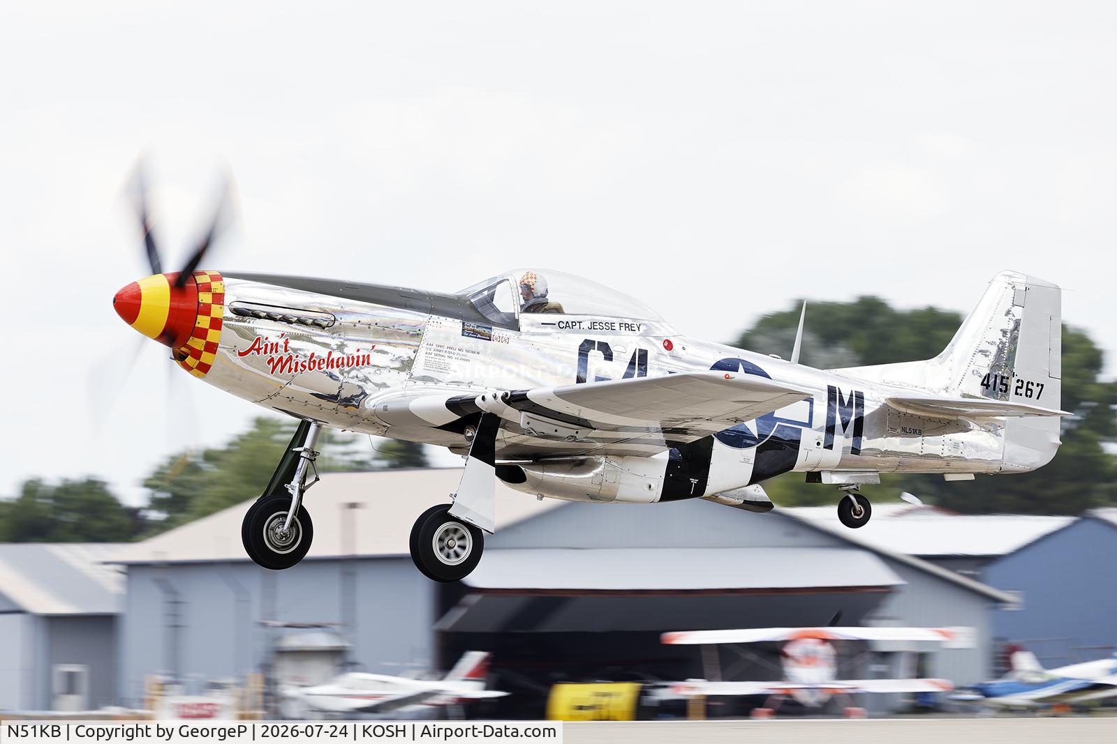 Aircraft N51KB, 1961 North American F-51D Mustang, c/n 44-74009, Airventure 2026., at KOSH, photo by GeorgeP