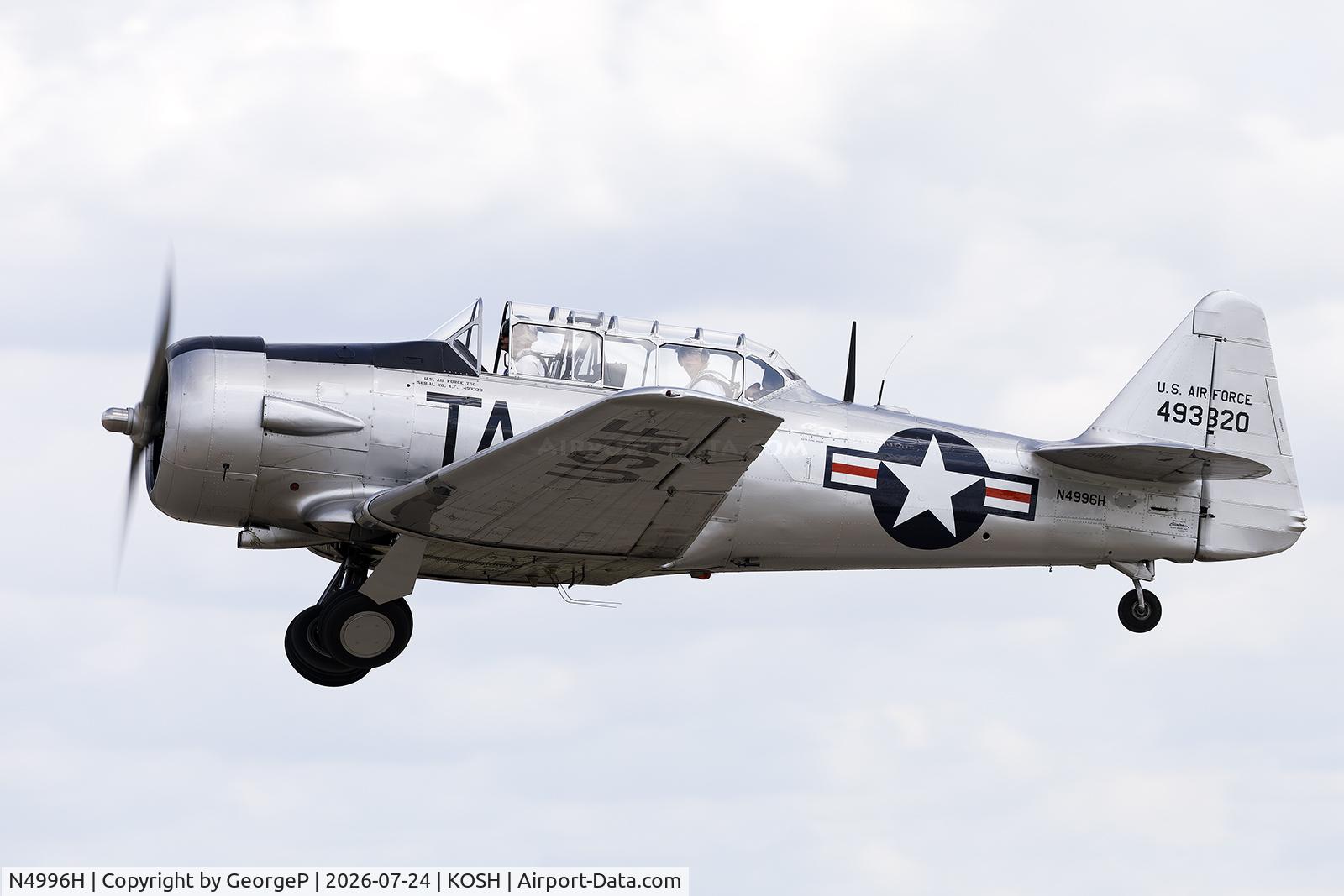 Aircraft N4996H, 1951 North American T-6G Texan, c/n 168-424, Airventure 2026., at KOSH, photo by GeorgeP