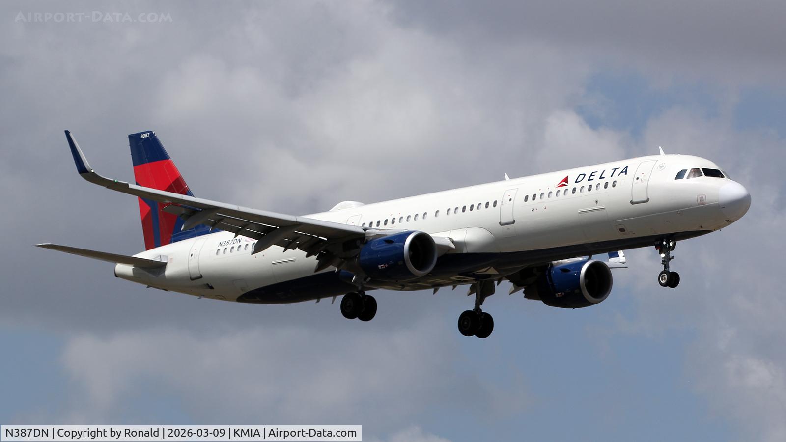 Aircraft N387DN, 2019 Airbus A321-211, c/n 9025, at mia, at KMIA, photo by Ronald