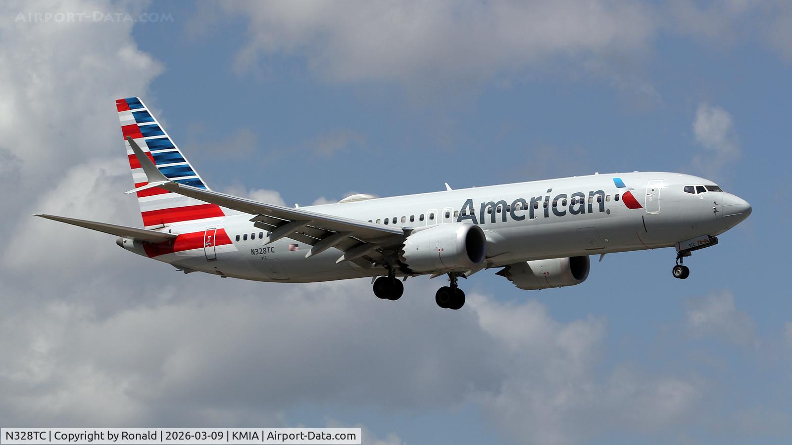 Aircraft N328TC, 2023 Boeing 737 MAX 8, c/n 68115 l/n 8585, at mia, at KMIA, photo by Ronald