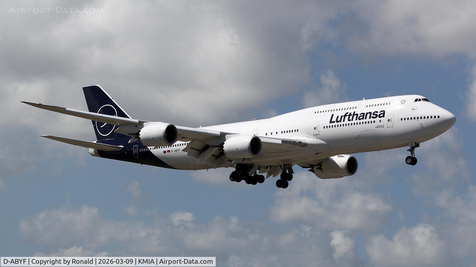 Aircraft D-ABYF, 2012 Boeing 747-830, c/n 37830, at mia, at KMIA, photo by Ronald
