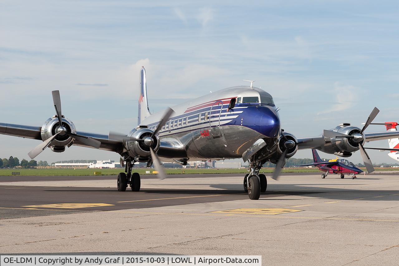 Aircraft OE-LDM, 1958 Douglas DC-6B, c/n 45563 l/n 1034, Flying Bulls DC6, at LOWL, photo by Andy Graf