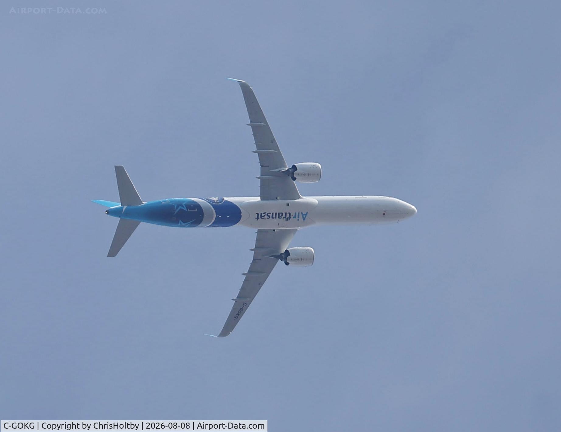 Aircraft C-GOKG, 2024 Airbus A321-271NX, c/n 11883, Over High Salvington, West Sussex, photo by ChrisHoltby