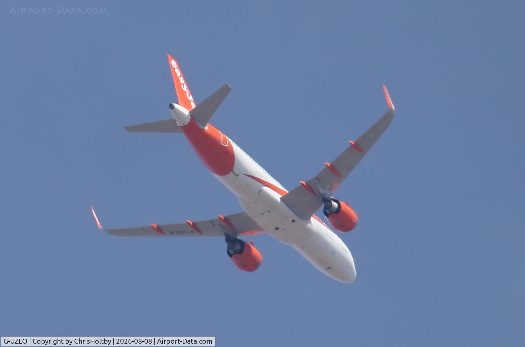 Aircraft G-UZLO, 2023 Airbus A320-251N, c/n 11530, Over High Salvington, West Sussex, photo by ChrisHoltby