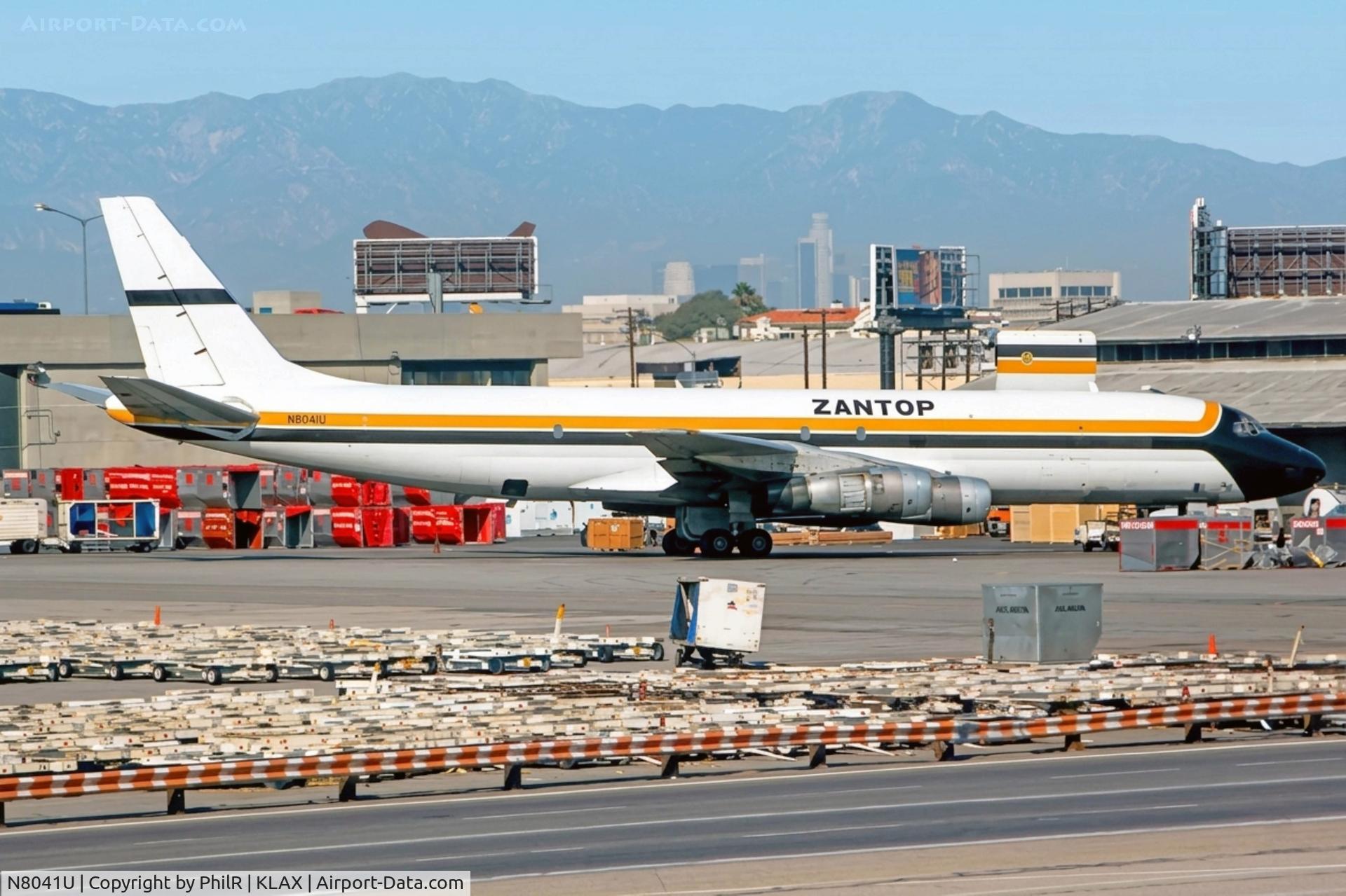 Aircraft N8041U, 1964 Douglas DC-8F-54, c/n 45675, N8041U 1964 DC8-54F Zantop LAX 11.92.jpg, at KLAX, photo by PhilR