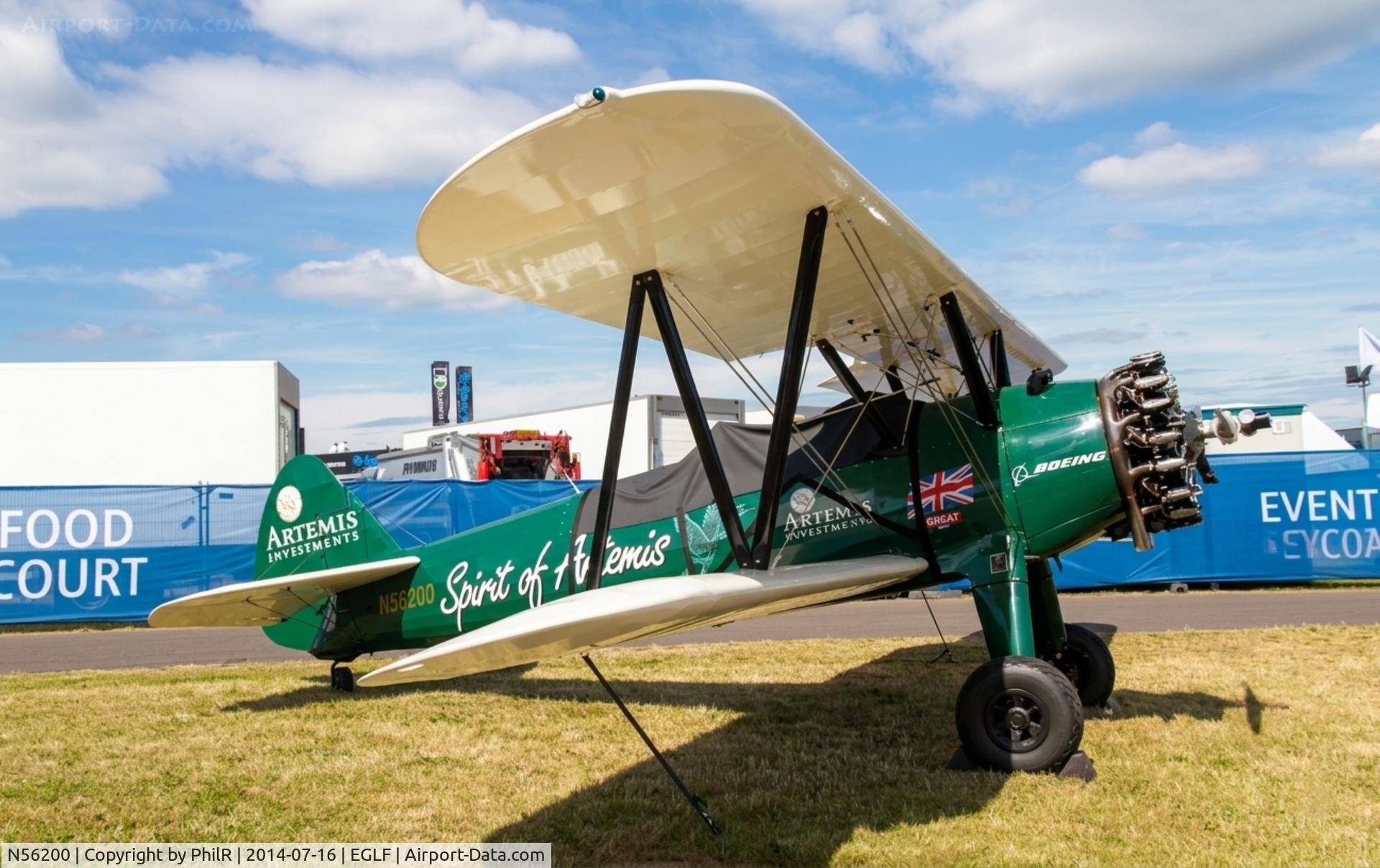 Aircraft N56200, 1943 Boeing B75N1, c/n 75-7813, N56200 1943 Boeing ST75 FIA 16.07.14(2).jpg, at EGLF, photo by PhilR