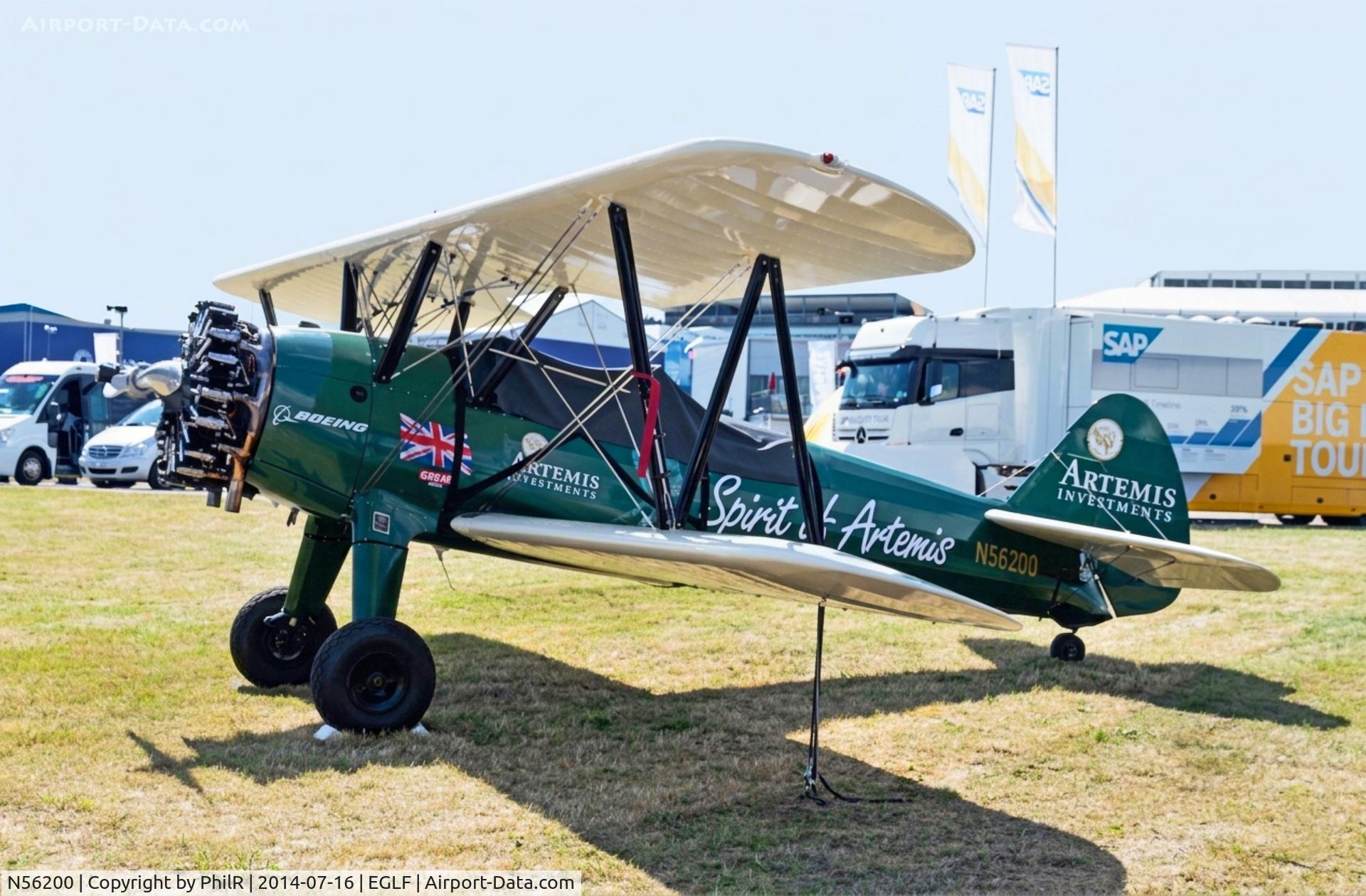 Aircraft N56200, 1943 Boeing B75N1, c/n 75-7813, N56200 1943 Boeing ST75 FIA, at EGLF, photo by PhilR