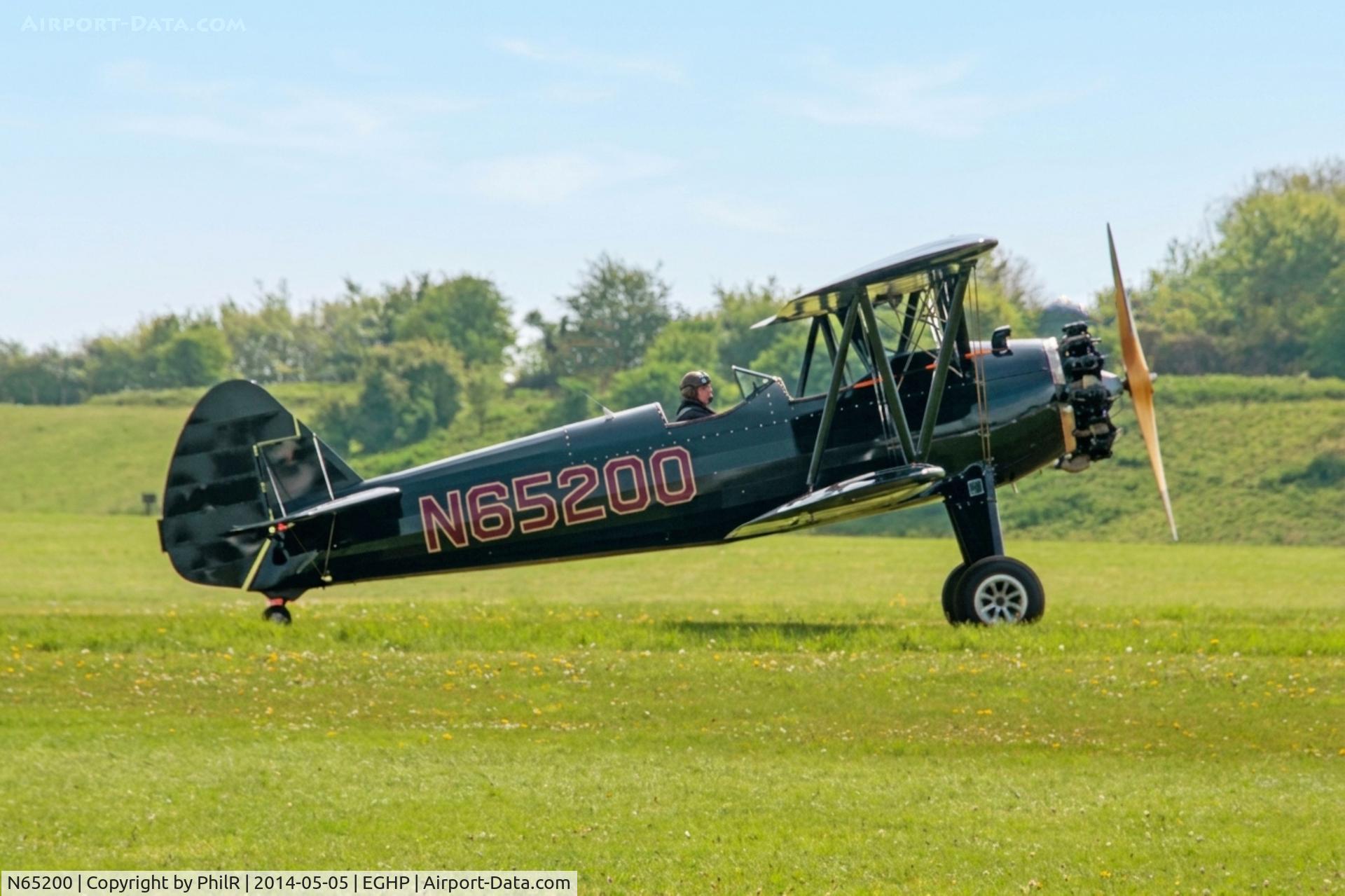 Aircraft N65200, 1941 Boeing A75N1(PT17), c/n 75-3817, N65200 1941 Boeing A75N1(PT27) Kaydet Popham 05.05.14(1).jpg, at EGHP, photo by PhilR