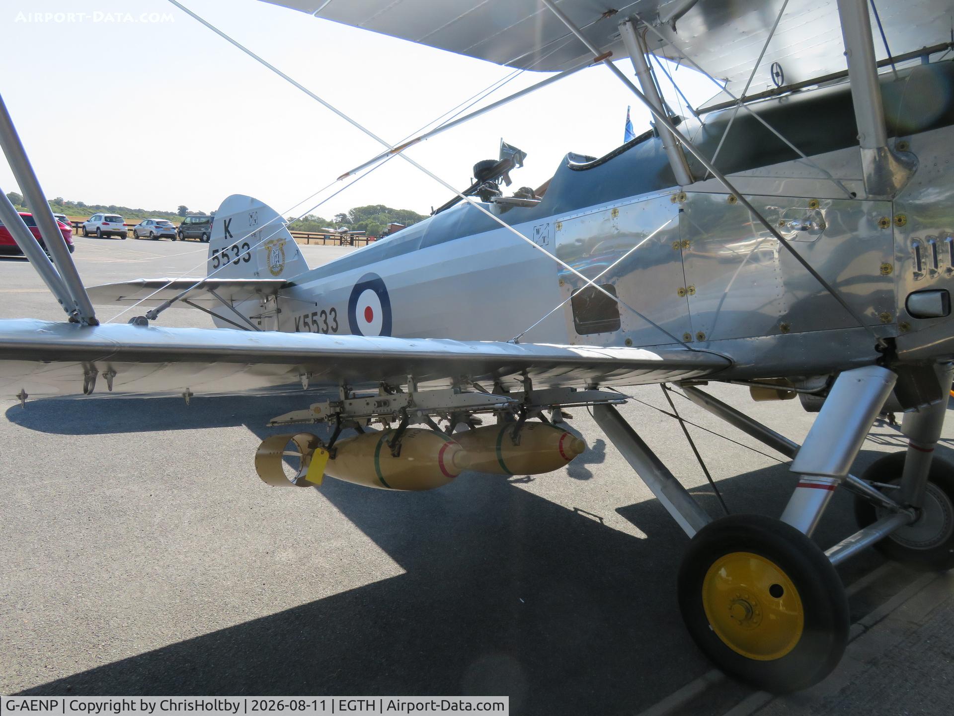 Aircraft G-AENP, 1935 Hawker Hind, c/n 41H/81902, Restoration to 1936 RAF livery and payload completed at Old Warden., at EGTH, photo by ChrisHoltby
