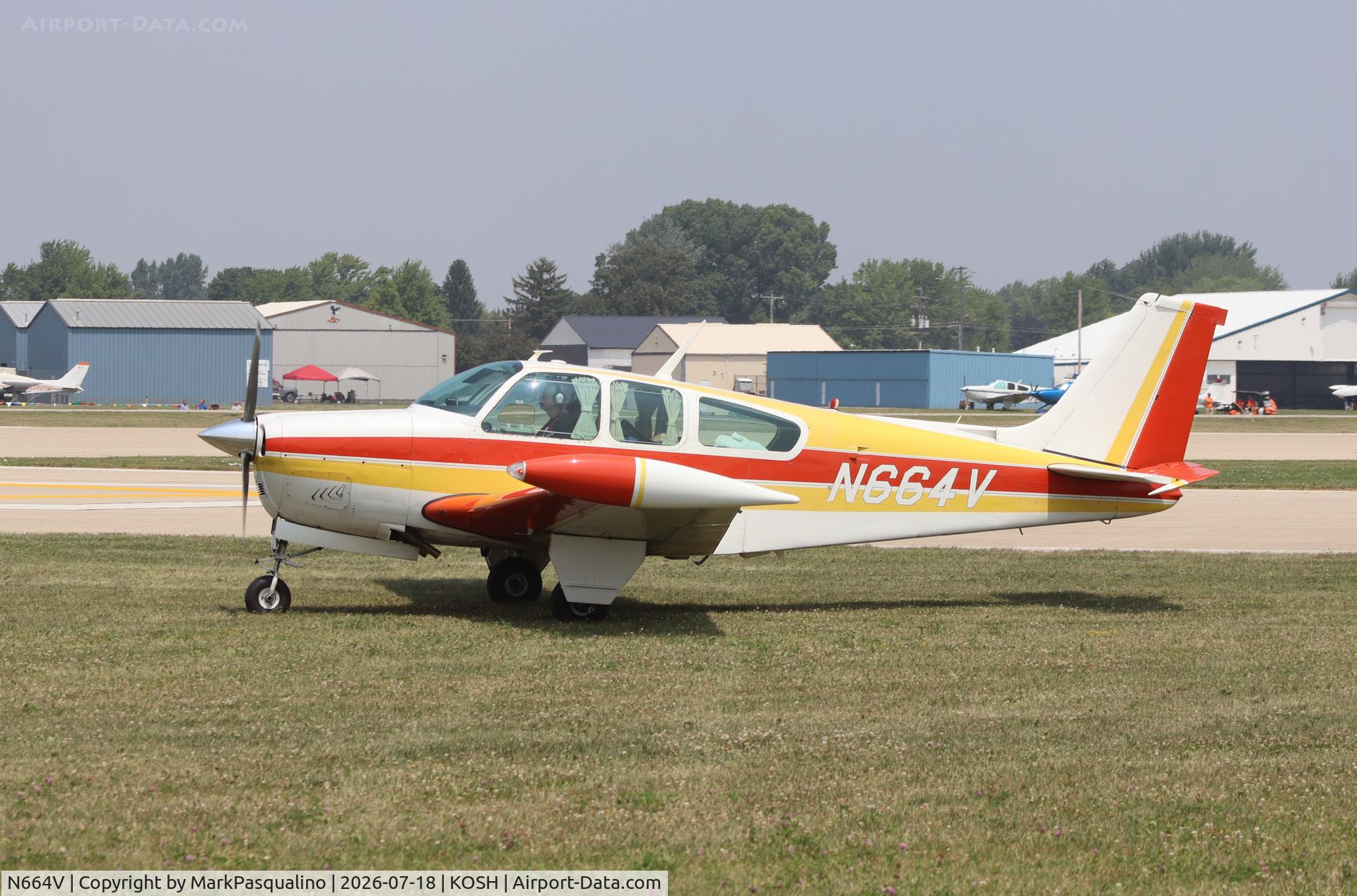 Aircraft N664V, 1960 Beech 35-A33 Debonair, c/n CD-239, Beech A33, at KOSH, photo by MarkPasqualino