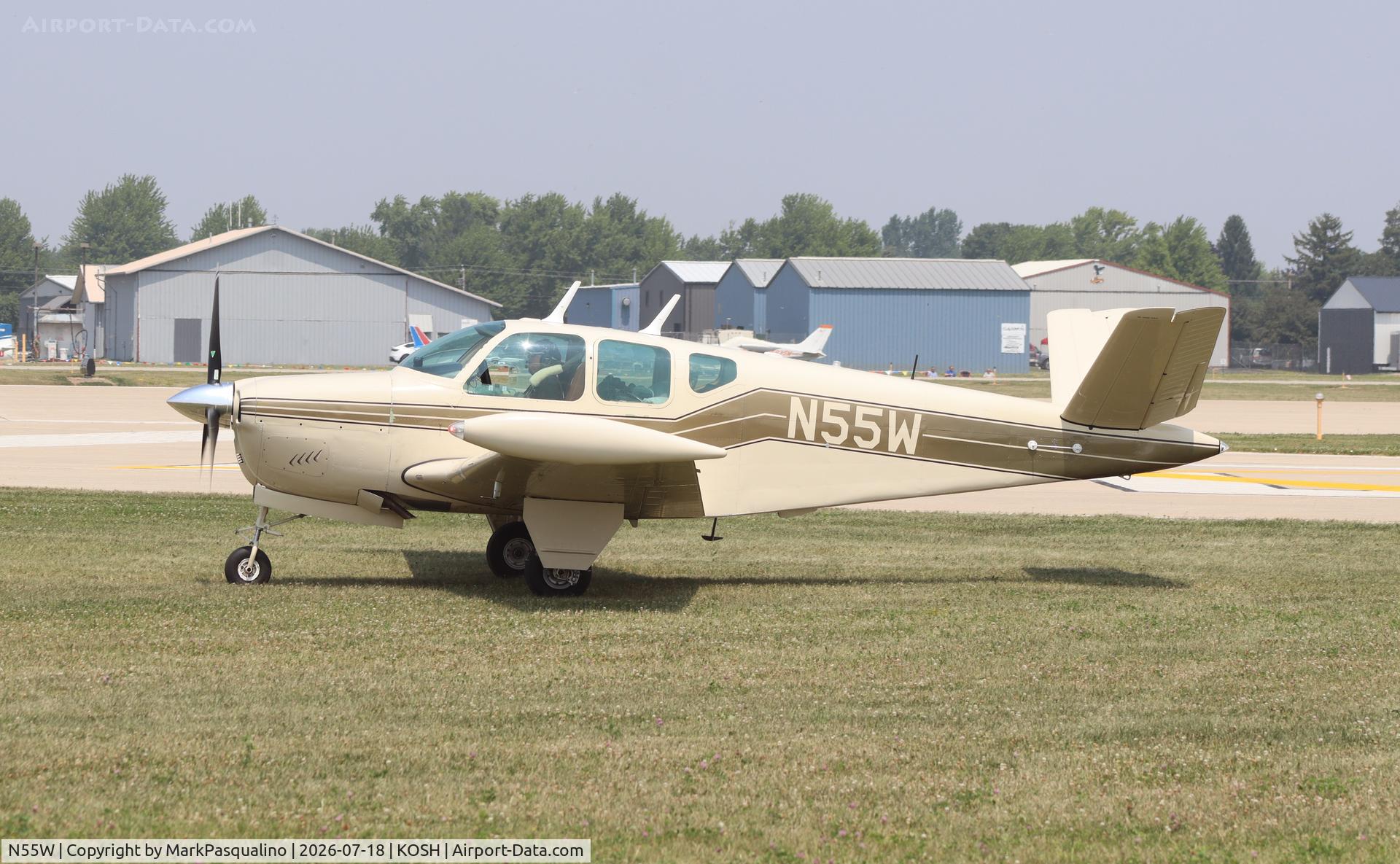 Aircraft N55W, 1949 Beech A35 Bonanza, c/n D-1969, Beech A35, at KOSH, photo by MarkPasqualino