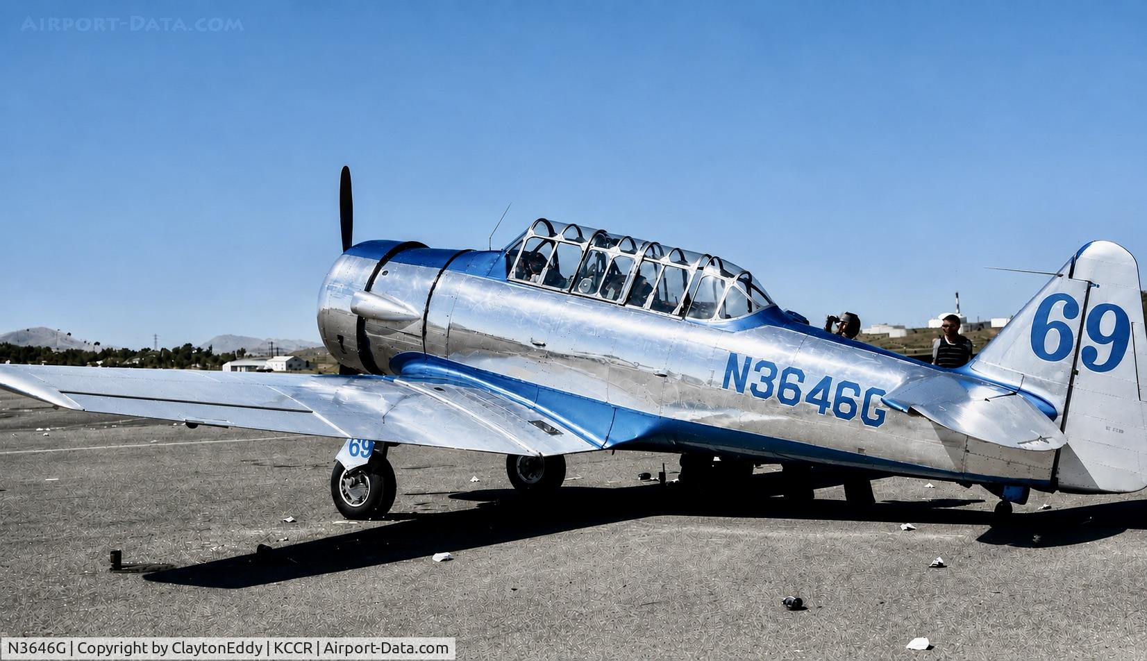 Aircraft N3646G, 1946 North American AT-6, c/n AJ-688, Buchanan Field Concord airport in California 1971, at KCCR, photo by ClaytonEddy