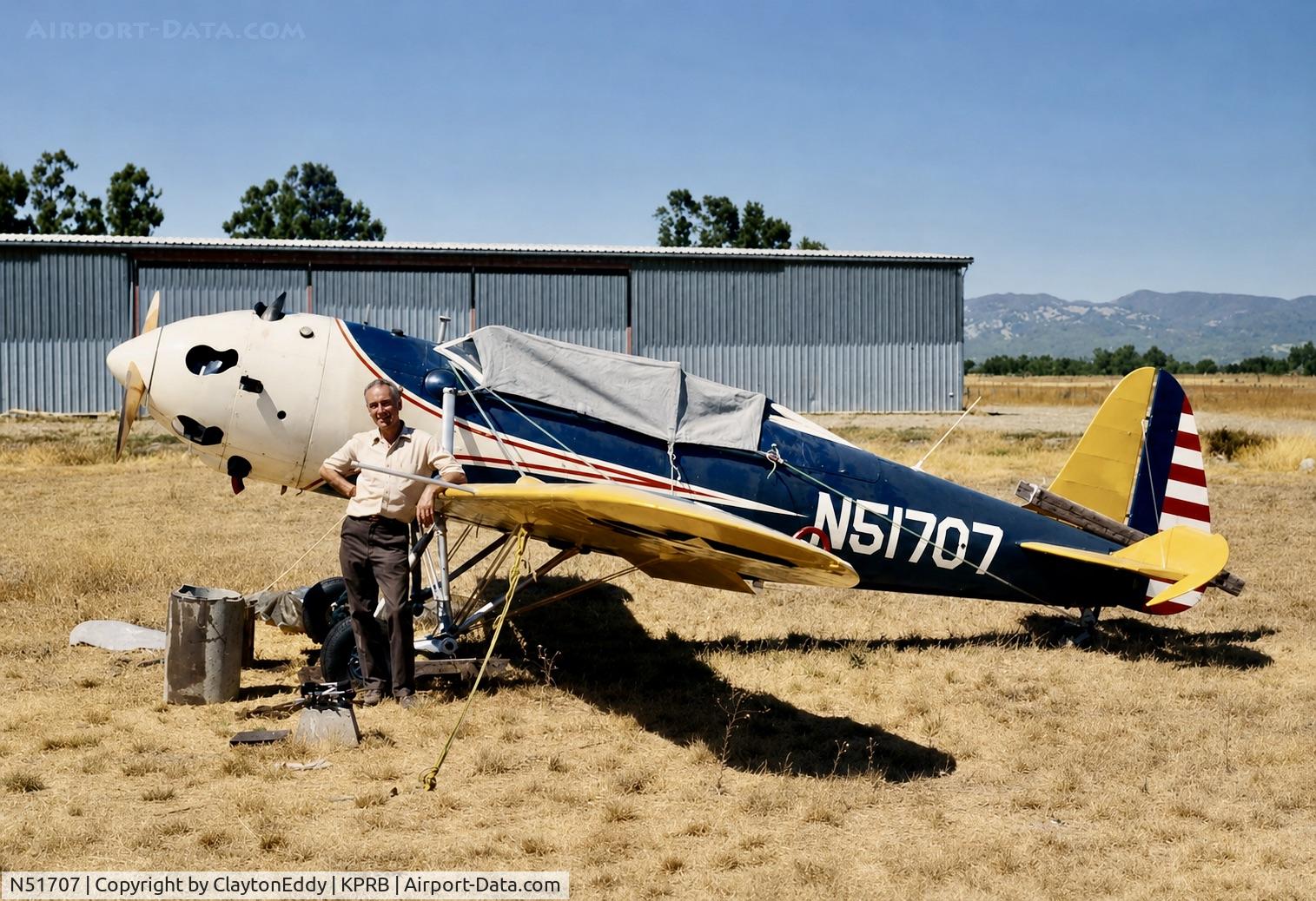 Aircraft N51707, 1942 Ryan Aeronautical ST3KR, c/n 1788, Paso Robles airport in California 5-72, at KPRB, photo by ClaytonEddy