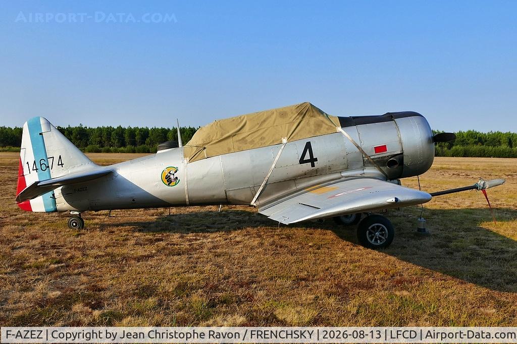 Aircraft F-AZEZ, 1951 North American T-6G Texan, c/n 182-361, Private owner, built as USAF 51-14674. To French Air Force as 114674, then to F-AZEZ. Andernos airport LFCD, at LFCD, photo by Jean Christophe Ravon / FRENCHSKY