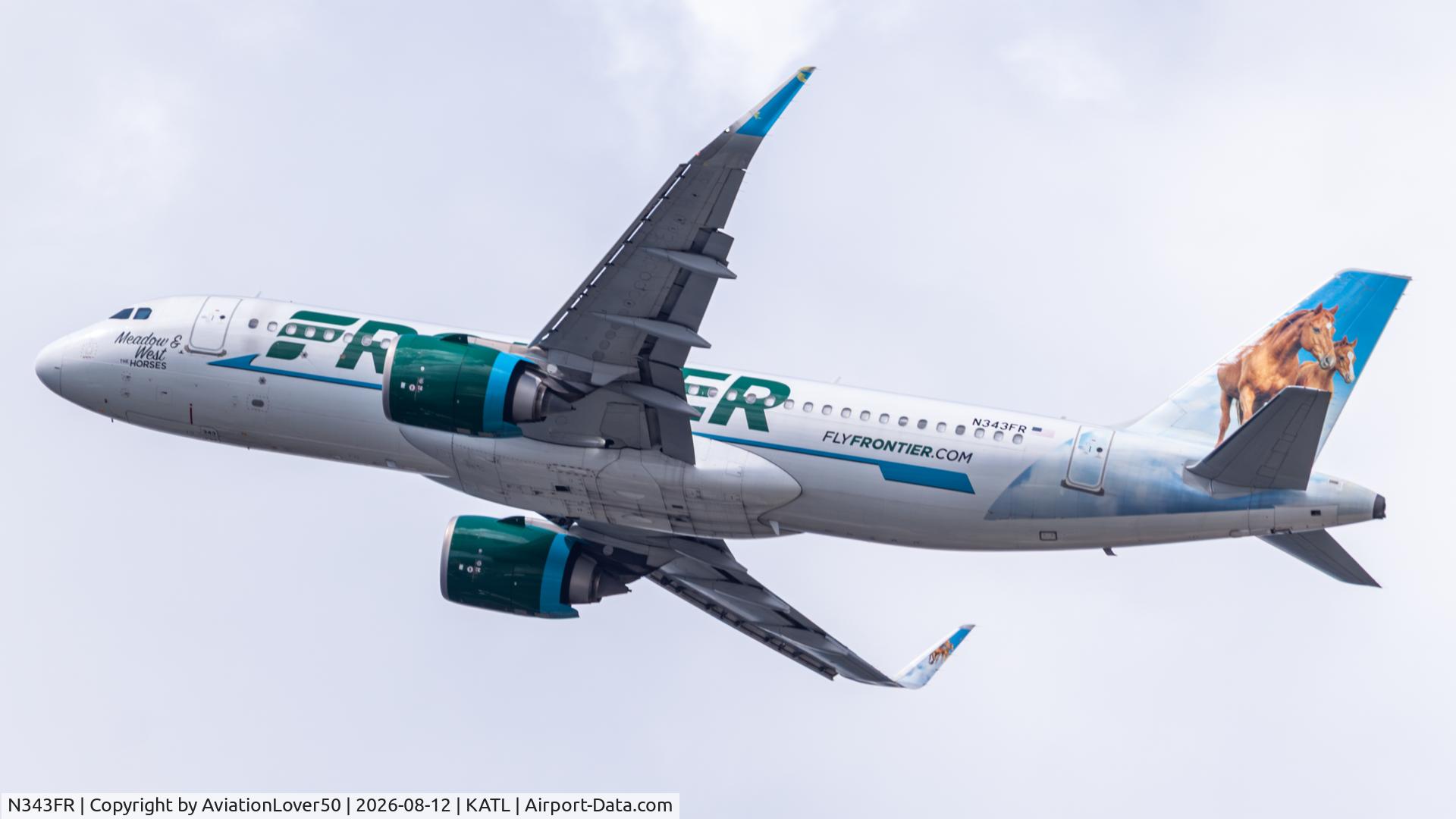 Aircraft N343FR, 2018 Airbus A320-251N, c/n 8580, Frontier Meadow & West the Horses A320neo, at KATL, photo by AviationLover50