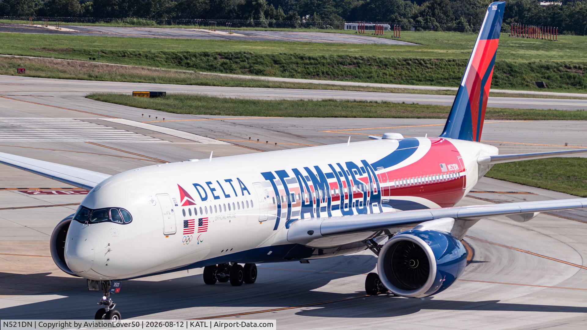 Aircraft N521DN, 2024 Airbus A350-941, c/n 661, Delta Team USA A359, at KATL, photo by AviationLover50