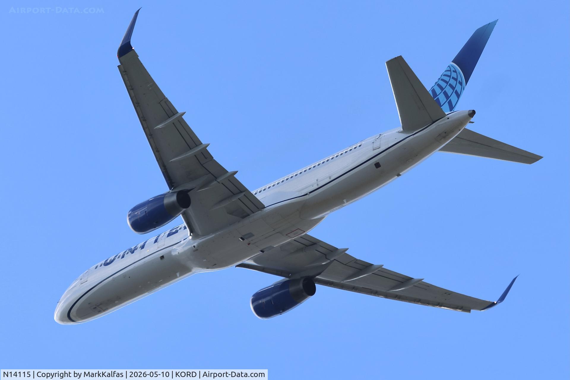 Aircraft N14115, 1995 Boeing 757-224, c/n 27557 l/n 686, B752 United Boeing 757-224 N14115 departing 28R KORD, at KORD, photo by MarkKalfas