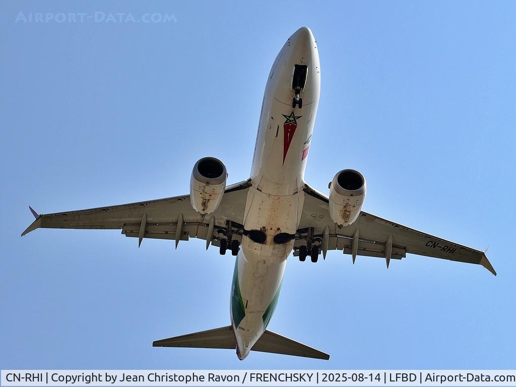 Aircraft CN-RHI, 2019 Boeing 737-8 MAX, c/n 62878 l/n 7746, Casablanca (CMN) Bordeaux (BOD) AT792, at LFBD, photo by Jean Christophe Ravon / FRENCHSKY