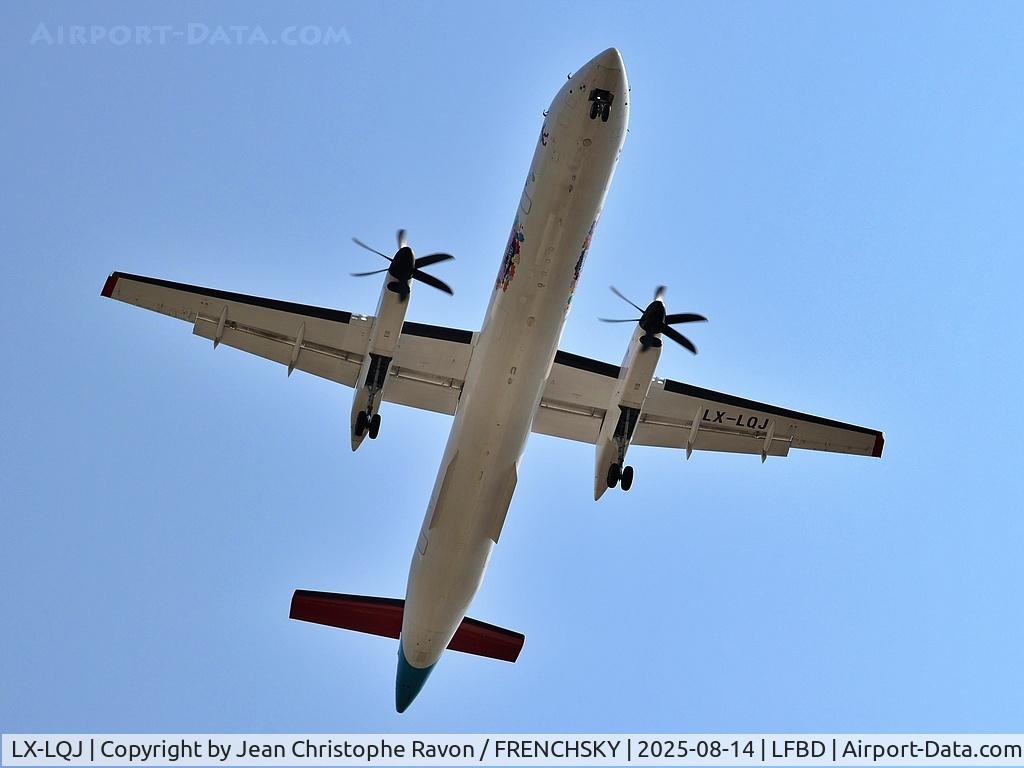 Aircraft LX-LQJ, 2017 De Havilland Canada DHC-8-402Q Dash 8, c/n 4562, Luxembourg (LUX) Bordeaux (BOD) LG8171, at LFBD, photo by Jean Christophe Ravon / FRENCHSKY