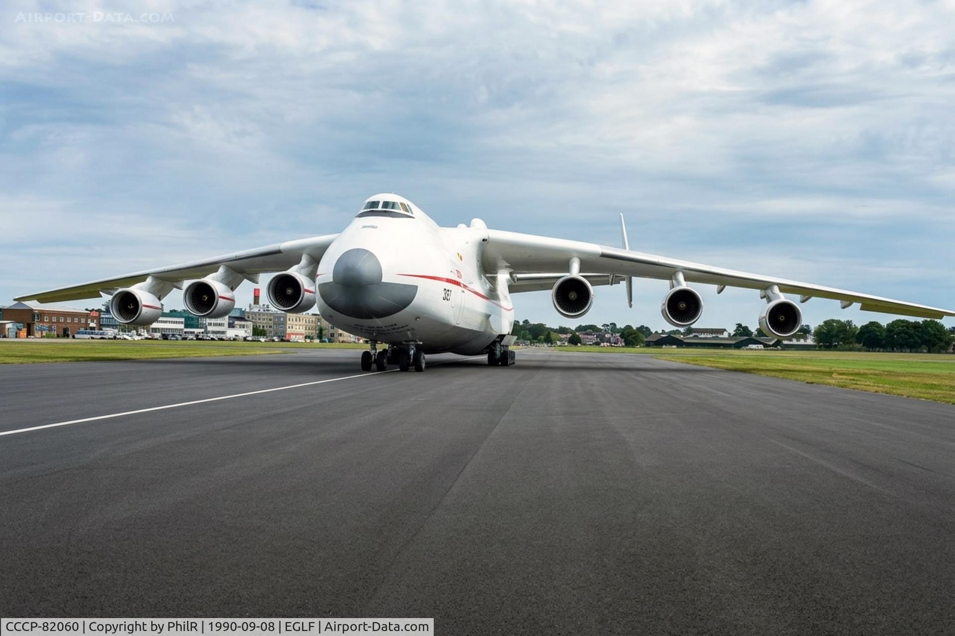Aircraft CCCP-82060, 1988 Antonov An-225 Mriya, c/n 19530503763, CCCP-82060 1988 An-225 Mriya Aeroflot SBAC, at EGLF, photo by PhilR