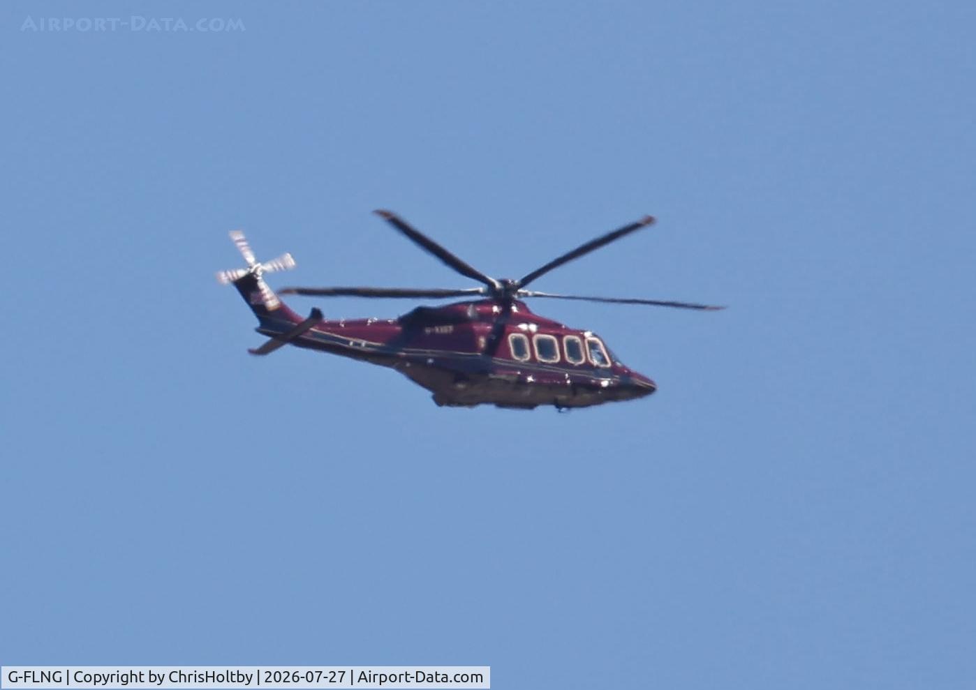Aircraft G-FLNG, 2011 Leonardo / AgustaWestland AW109S Grand, c/n 22182, Marked when I took the photo on 27.7.26 as G-LVLY since re-registered with the personalised number G-FLNG after refurbishment. Over Potters Bar, Herts., photo by ChrisHoltby