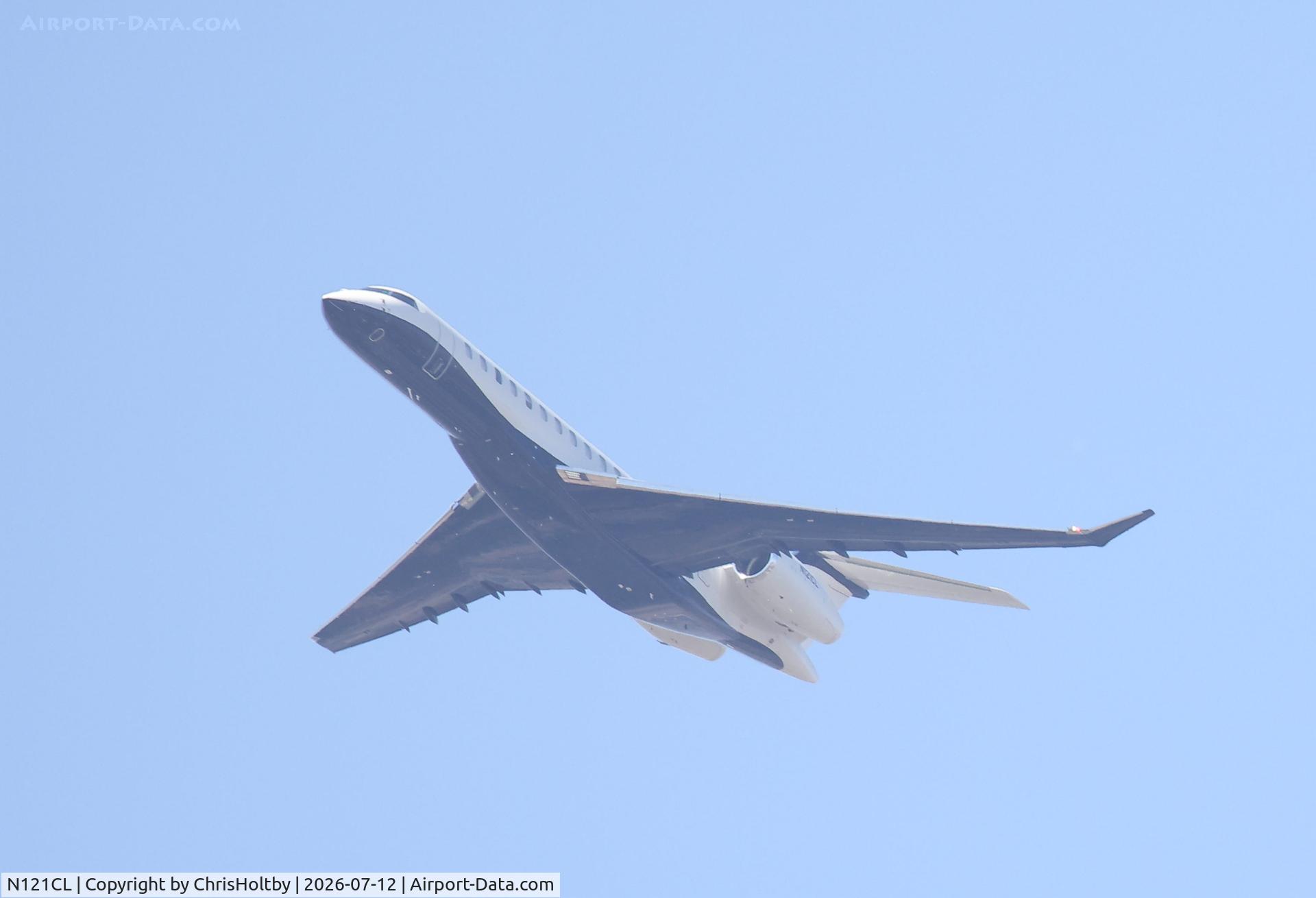 Aircraft N121CL, 2023 Bombardier Global 7500 BD-700-2A12, c/n 70165, Out of Luton Airport over Amwell, Herts., photo by ChrisHoltby