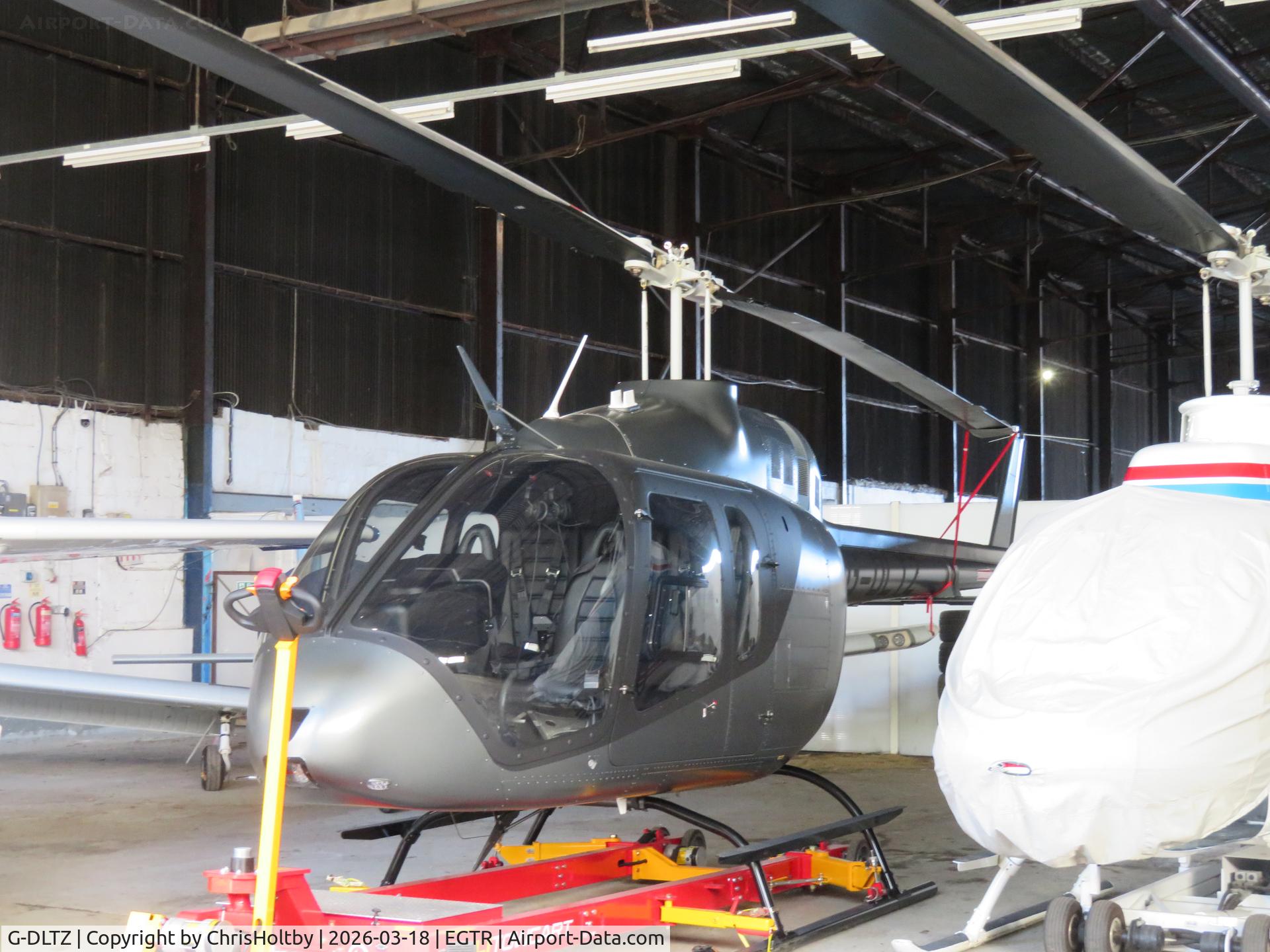 Aircraft G-DLTZ, 2025 Bell (Textron Canada Ltd)) Bell 505 Jet Ranger X, c/n 65704, In maintenance hangar at Elstree, at EGTR, photo by ChrisHoltby