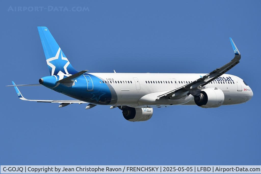 Aircraft C-GOJQ, 2023 Airbus A321-271NX, c/n 11389, Air Transat take off runway 05, at LFBD, photo by Jean Christophe Ravon / FRENCHSKY