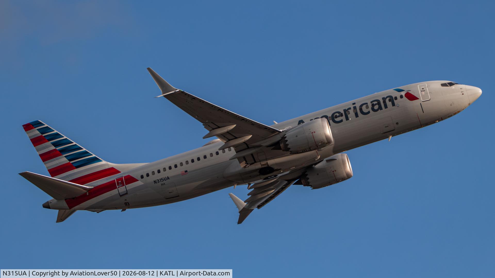 Aircraft N315UA, 2024 Boeing 737-8 MAX, c/n 44508 l/n 9022, American MAX 8, at KATL, photo by AviationLover50