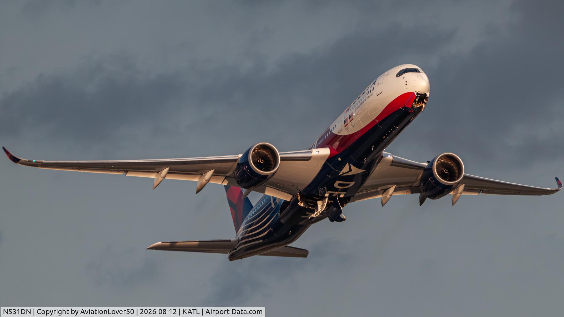 Aircraft N531DN, 2025 Airbus A350-941, c/n 755, Delta Team USA Cortina A359, at KATL, photo by AviationLover50