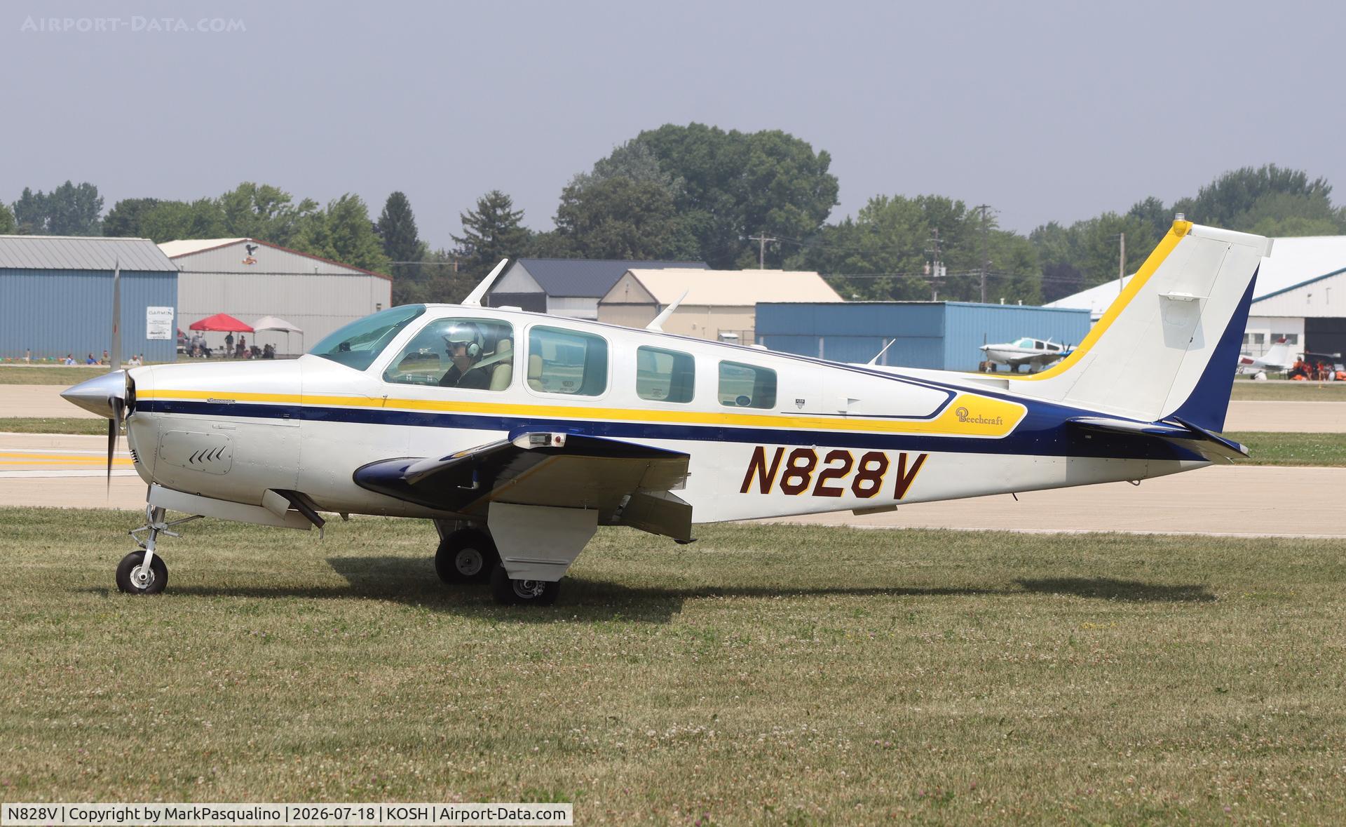 Aircraft N828V, 1976 Beech A36 Bonanza 36, c/n E-883, Beech A36, at KOSH, photo by MarkPasqualino
