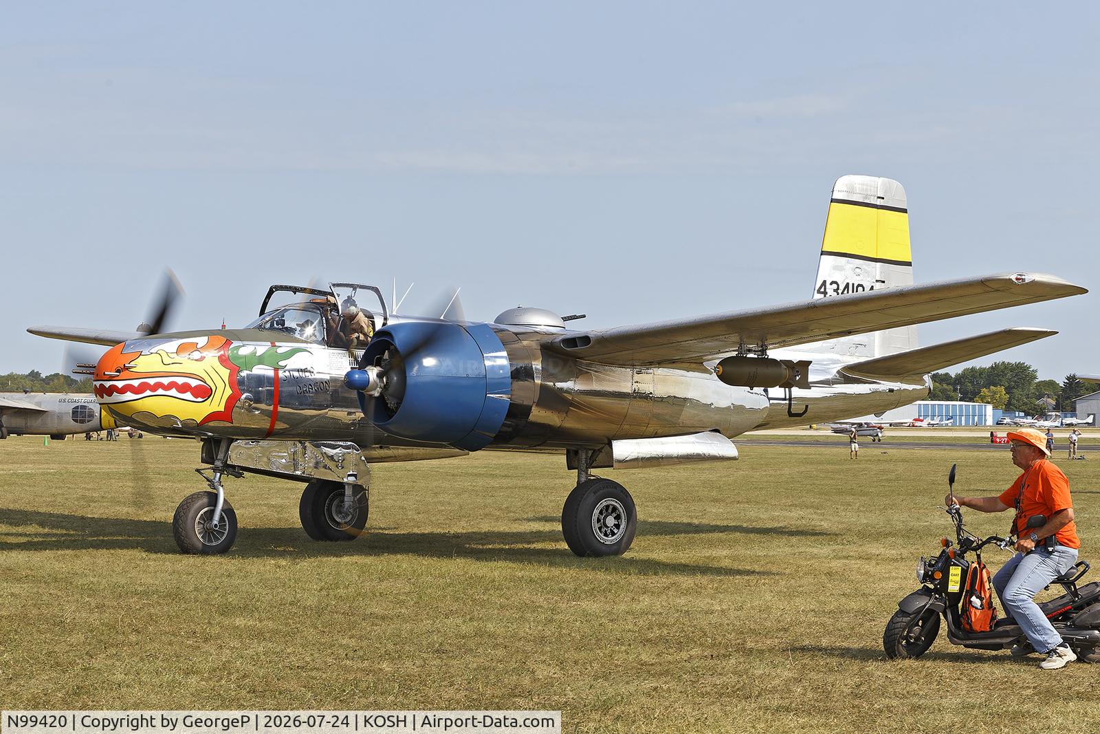 Aircraft N99420, 1944 Douglas B-26B Invader, c/n 27383, Airventure 2026., at KOSH, photo by GeorgeP