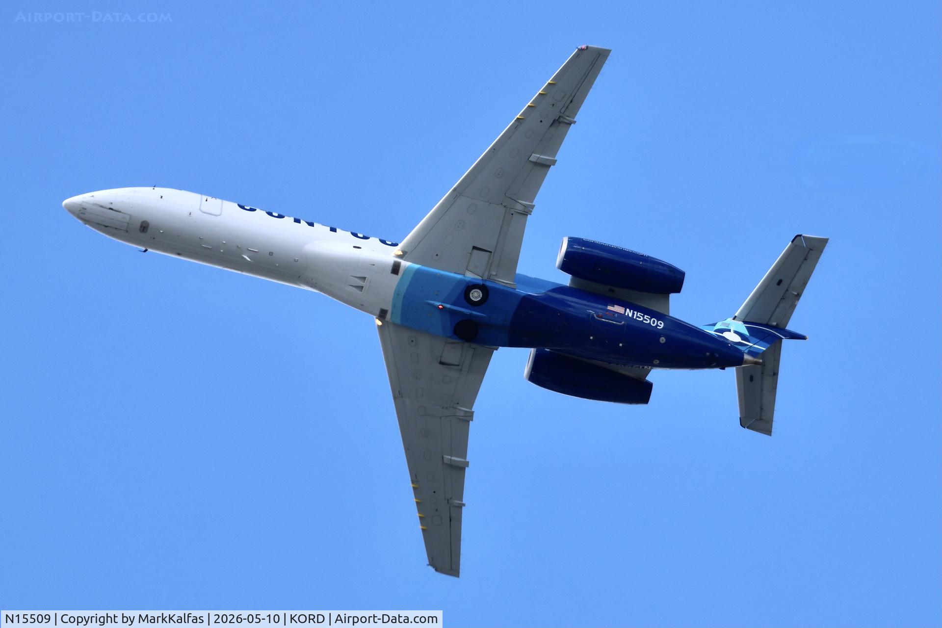 Aircraft N15509, 2000 Embraer ERJ-135ER (EMB-135ER), c/n 145238, E135 Contour Embraer ERJ-135LR (EMB-135LR) N15509 departing 28R KORD, at KORD, photo by MarkKalfas