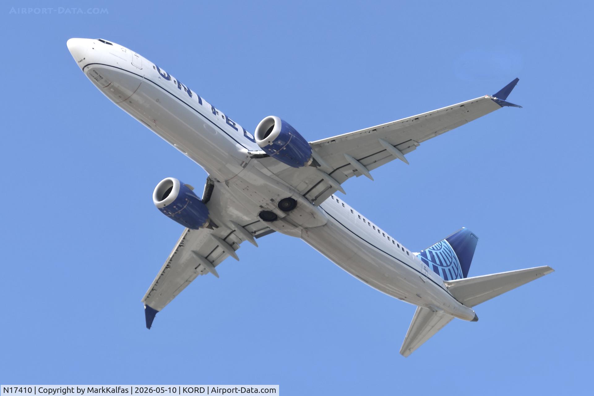 Aircraft N17410, 2025 Boeing 737 MAX 9, c/n 68810 l/n 9249, B39M United Boeing 737 MAX 9 N17410 departing 28R KORD, at KORD, photo by MarkKalfas