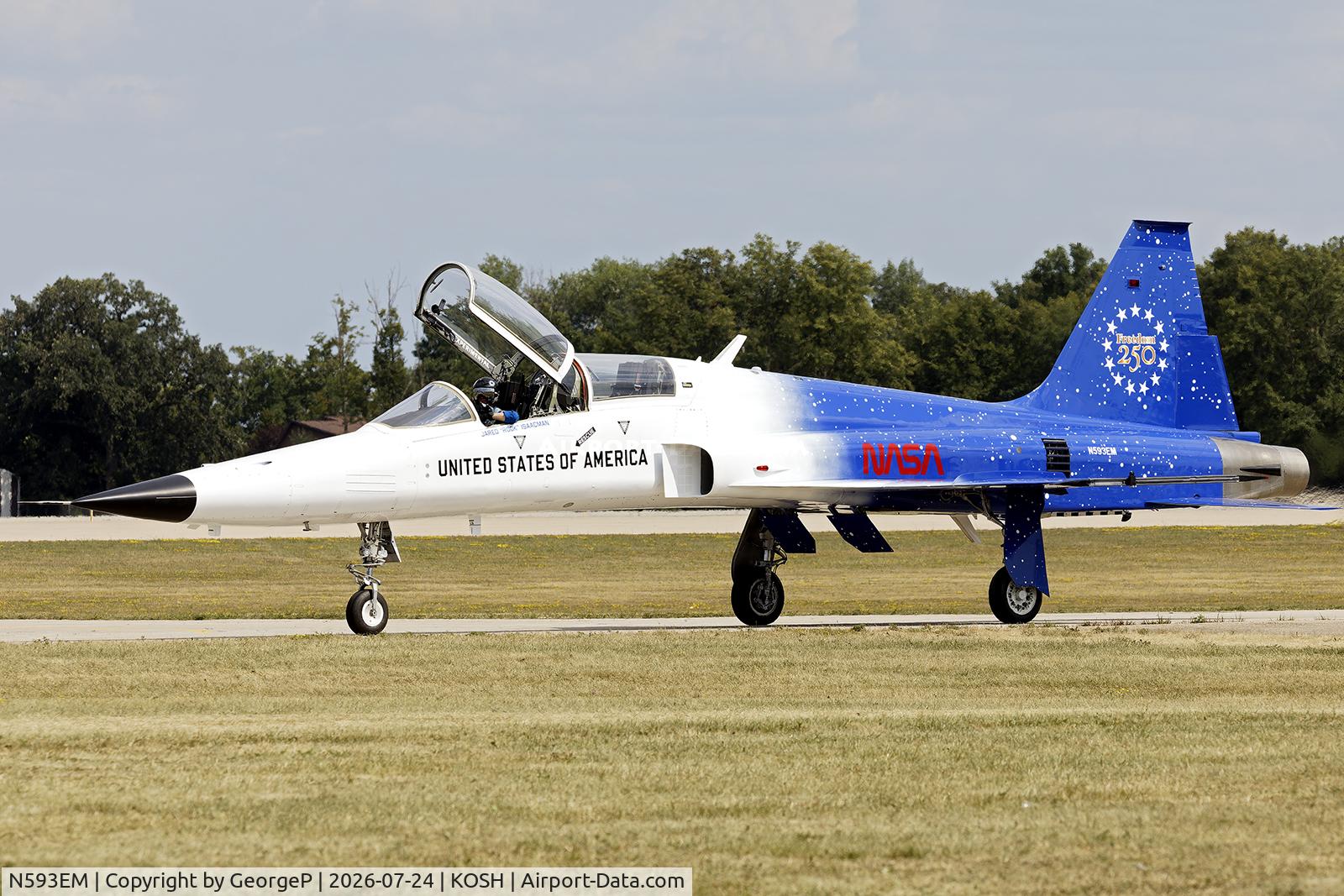 Aircraft N593EM, 1980 Northrup F-5F, c/n 79-1918, Airventure 2026., at KOSH, photo by GeorgeP