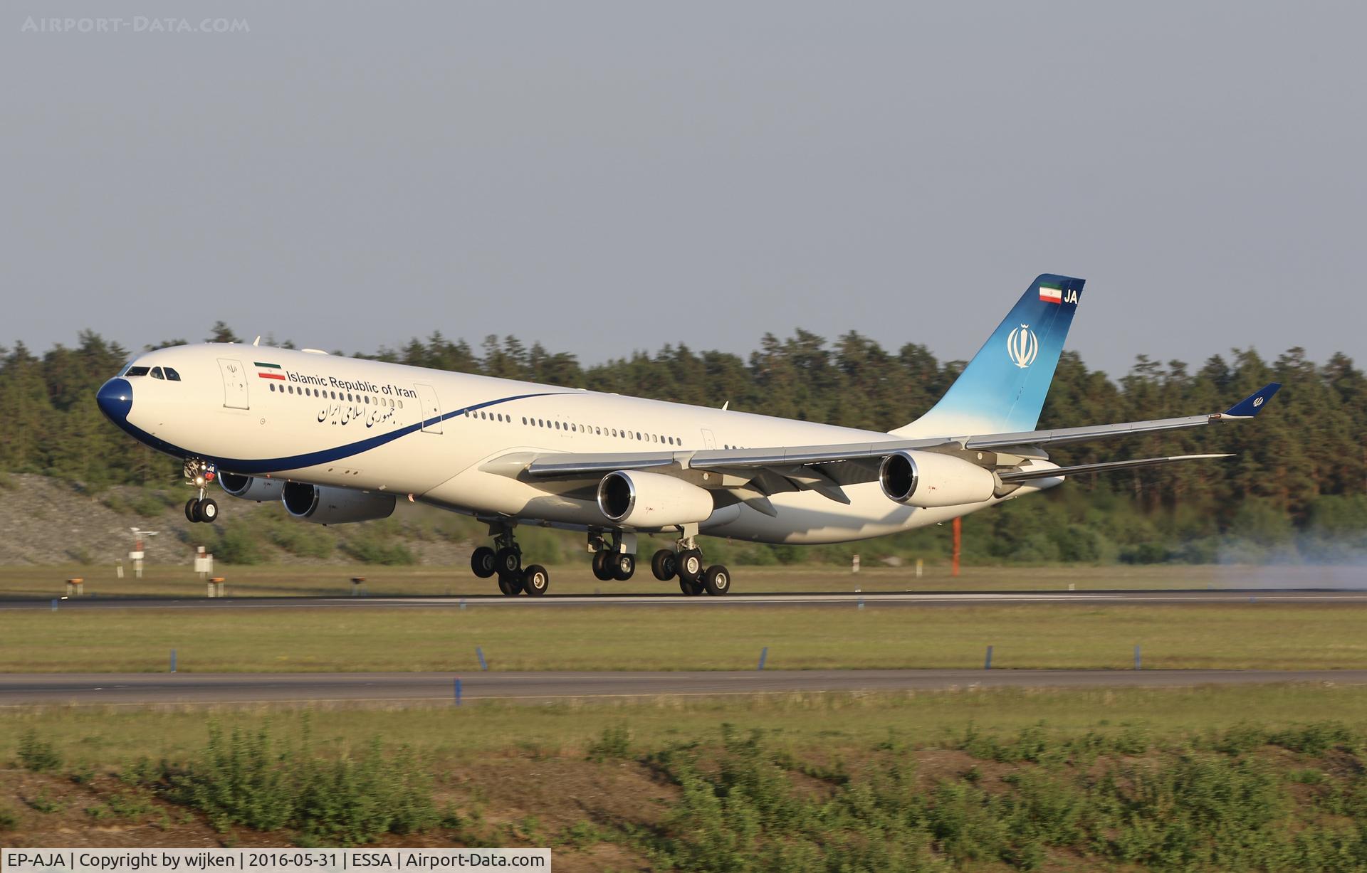 Aircraft EP-AJA, 1999 Airbus A340-313, c/n 257, Rwy 01R, at ESSA, photo by wijken