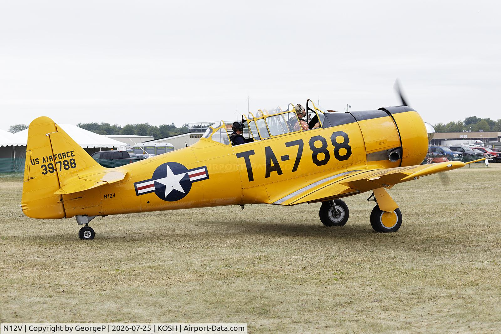 Aircraft N12V, 1944 North American T-6G Texan, c/n 197-88, Airventure 2026., at KOSH, photo by GeorgeP