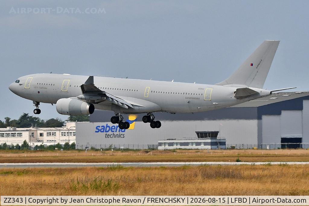 Aircraft ZZ343, 2015 Airbus A330-243MRTT (KC2 Voyager), c/n 1610, Prestwick (PIK) Bordeaux (BOD) RRR2242, at LFBD, photo by Jean Christophe Ravon / FRENCHSKY