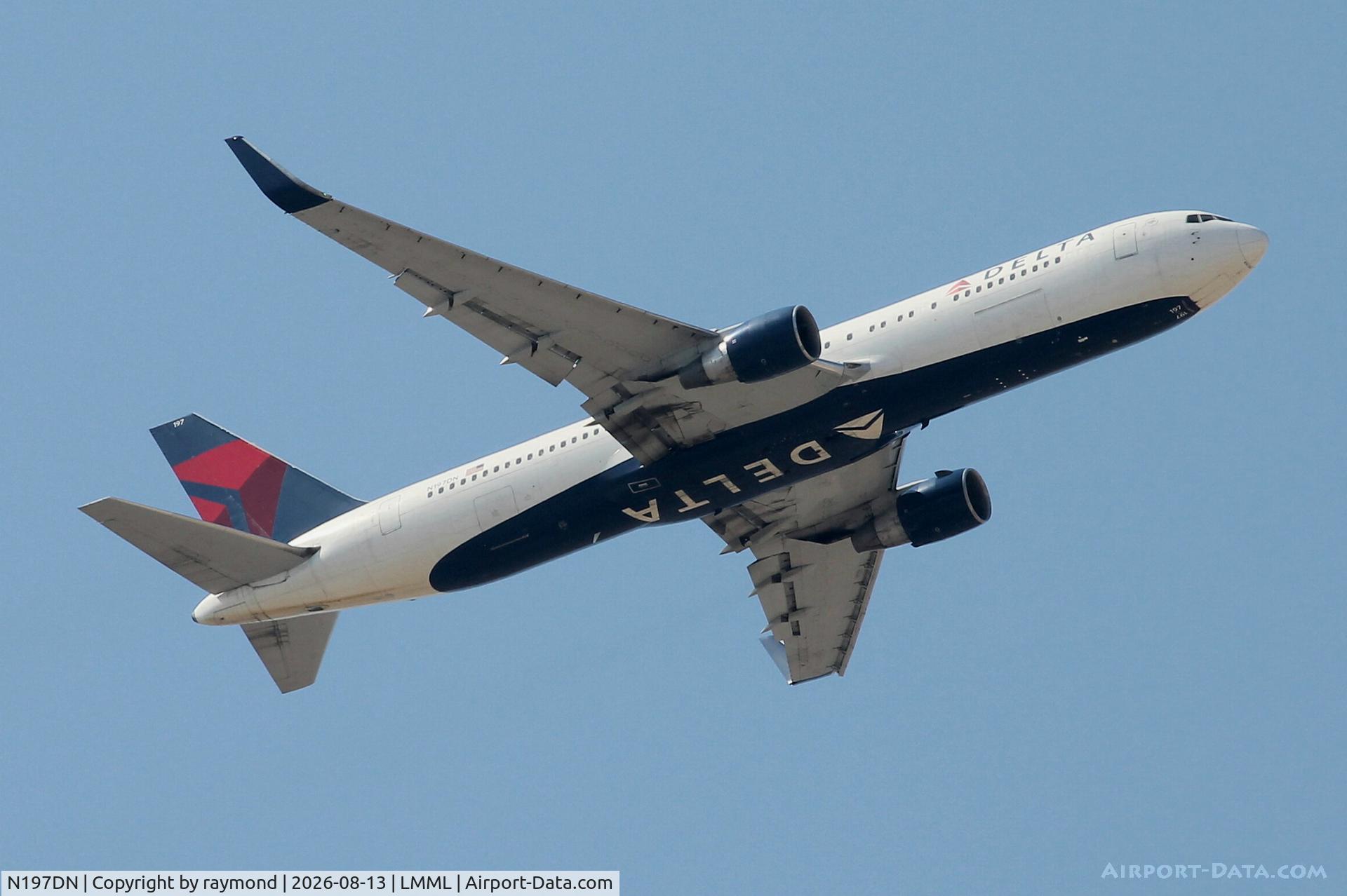 Aircraft N197DN, 1996 Boeing 767-332/ER, c/n 27582, Boeing 767-332 reg N197DN of Delta Air Lines returning back to JFK, seen her climbing out of RW31 Malta., at LMML, photo by raymond