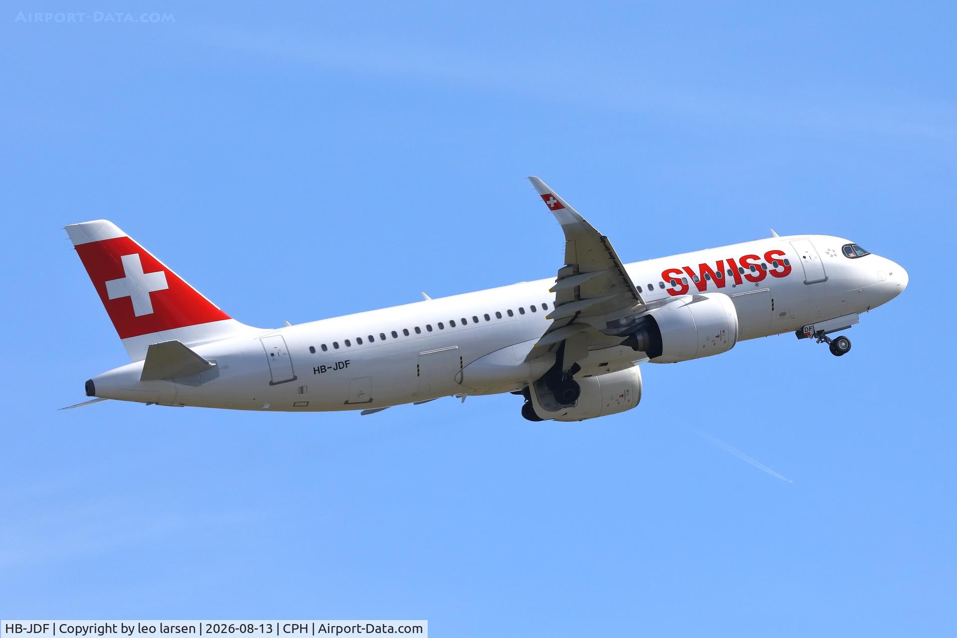 Aircraft HB-JDF, 2022 Airbus A320-271N, c/n 10735, Copenhagen 13.8.2026, at CPH, photo by leo larsen