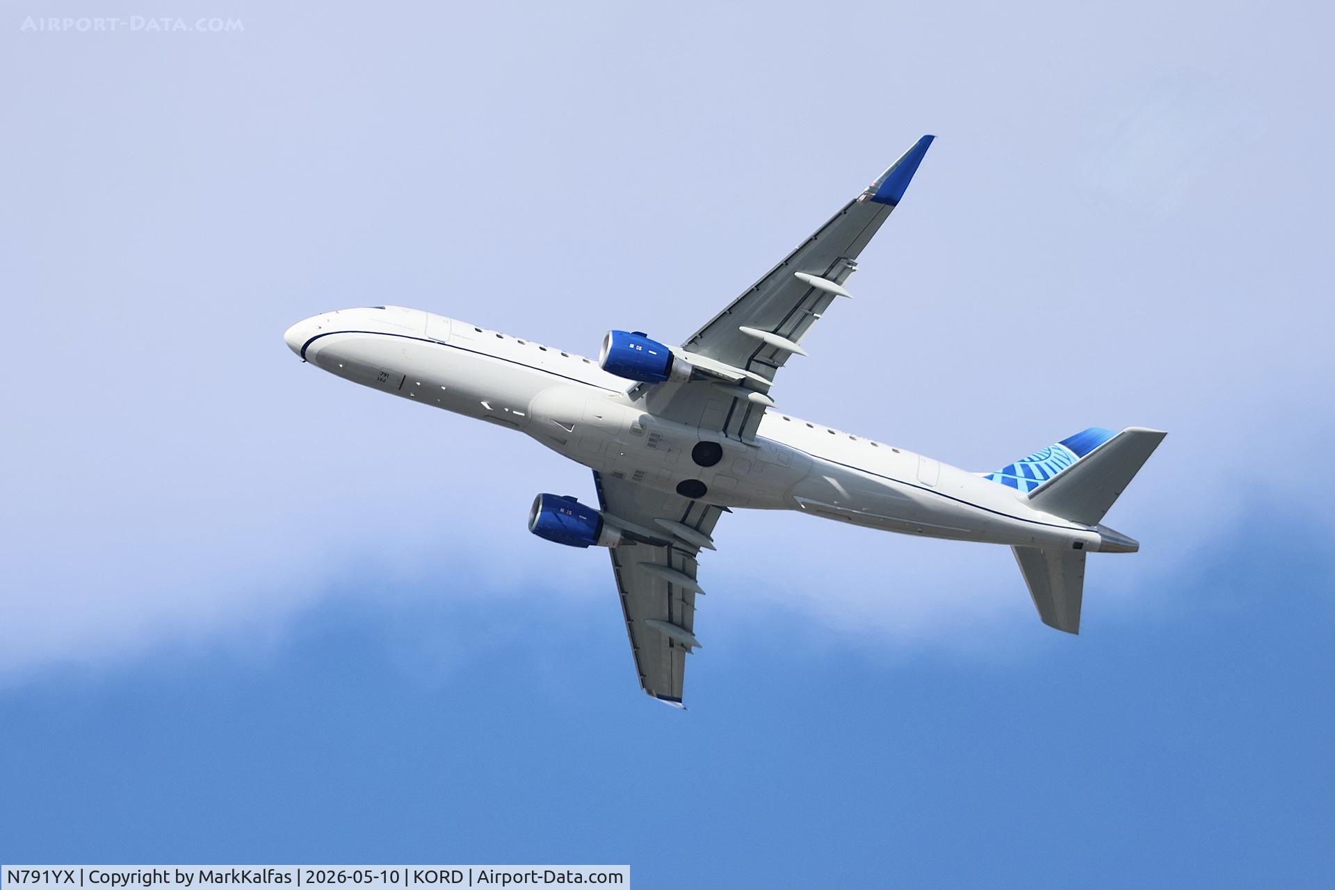 Aircraft N791YX, Embraer S A ERJ 170-200 LR, c/n 17001022, E75L Republic / United Express Embraer ERJ-170-200LR N791YX departing 28R KORD, at KORD, photo by MarkKalfas