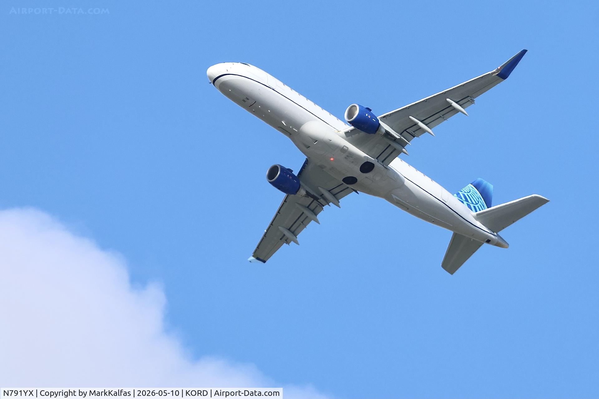 Aircraft N791YX, Embraer S A ERJ 170-200 LR, c/n 17001022, E75L Republic / United Express Embraer ERJ-170-200LR N791YX departing 28R KORD, at KORD, photo by MarkKalfas