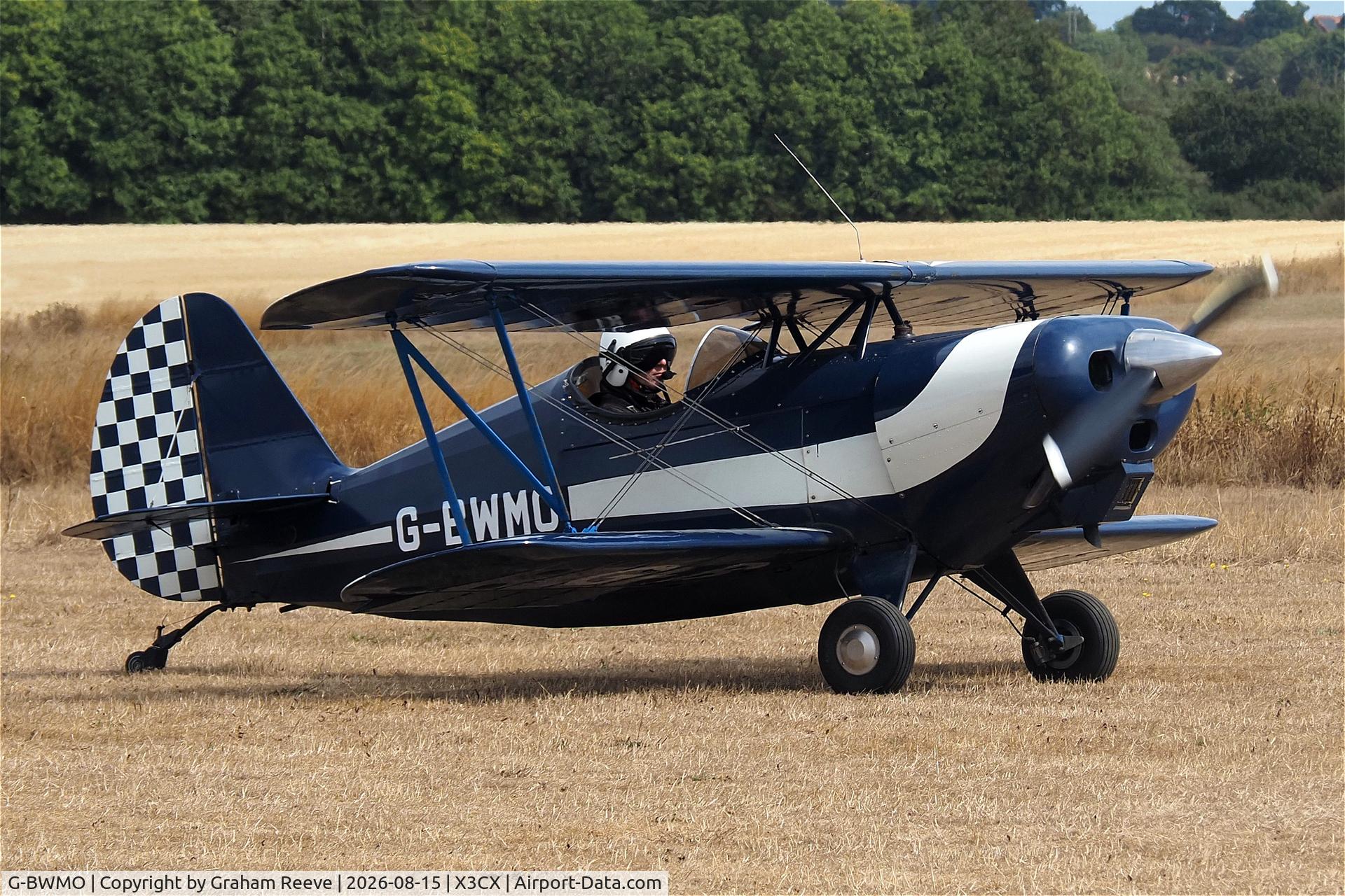 Aircraft G-BWMO, 1977 Oldfield Baby Great Lakes, c/n JAL.3, Just landed at Northrepps., at X3CX, photo by Graham Reeve