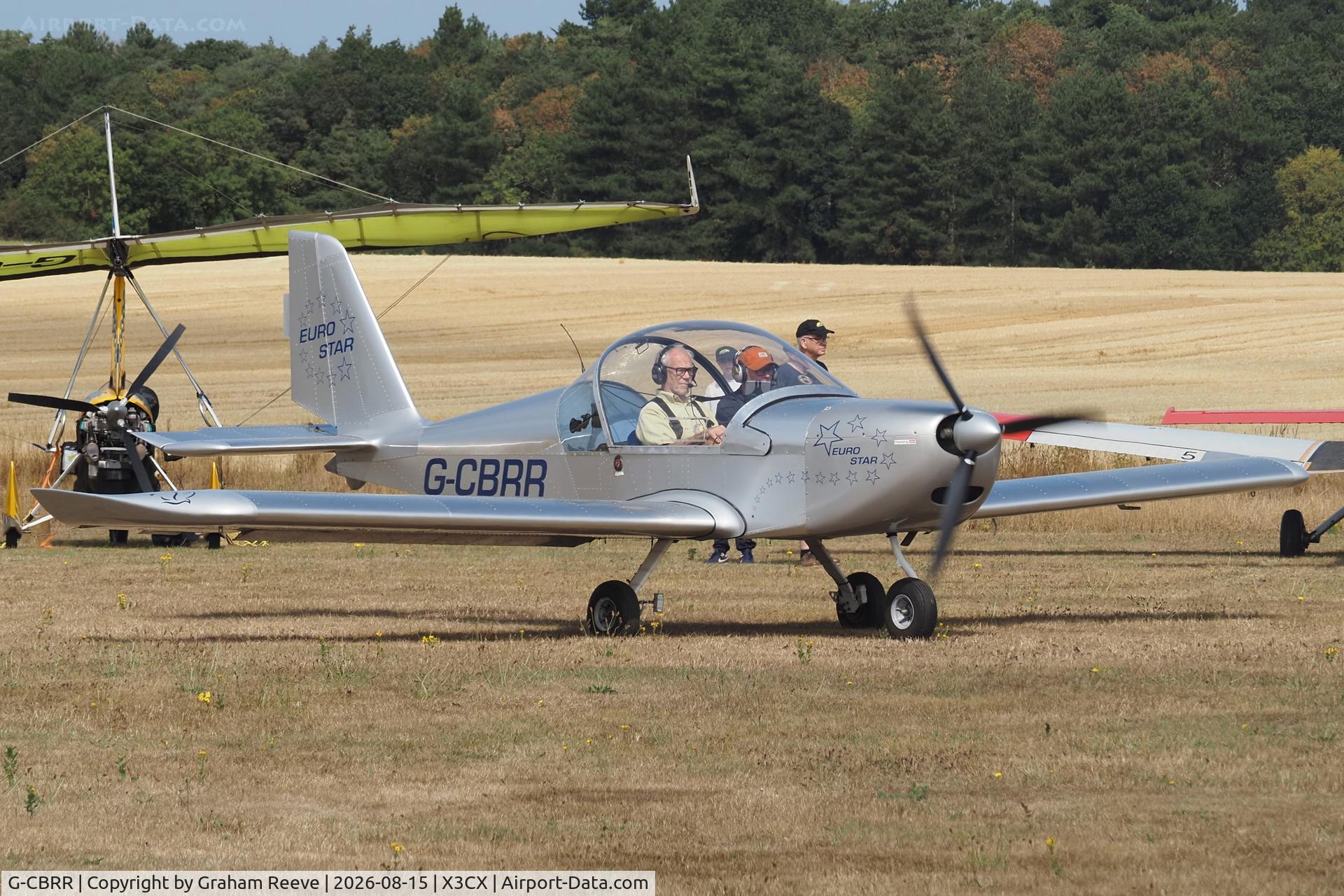 Aircraft G-CBRR, 2002 Aerotechnik EV-97 Eurostar, c/n PFA 315-13919, About to depart from Northrepps., at X3CX, photo by Graham Reeve