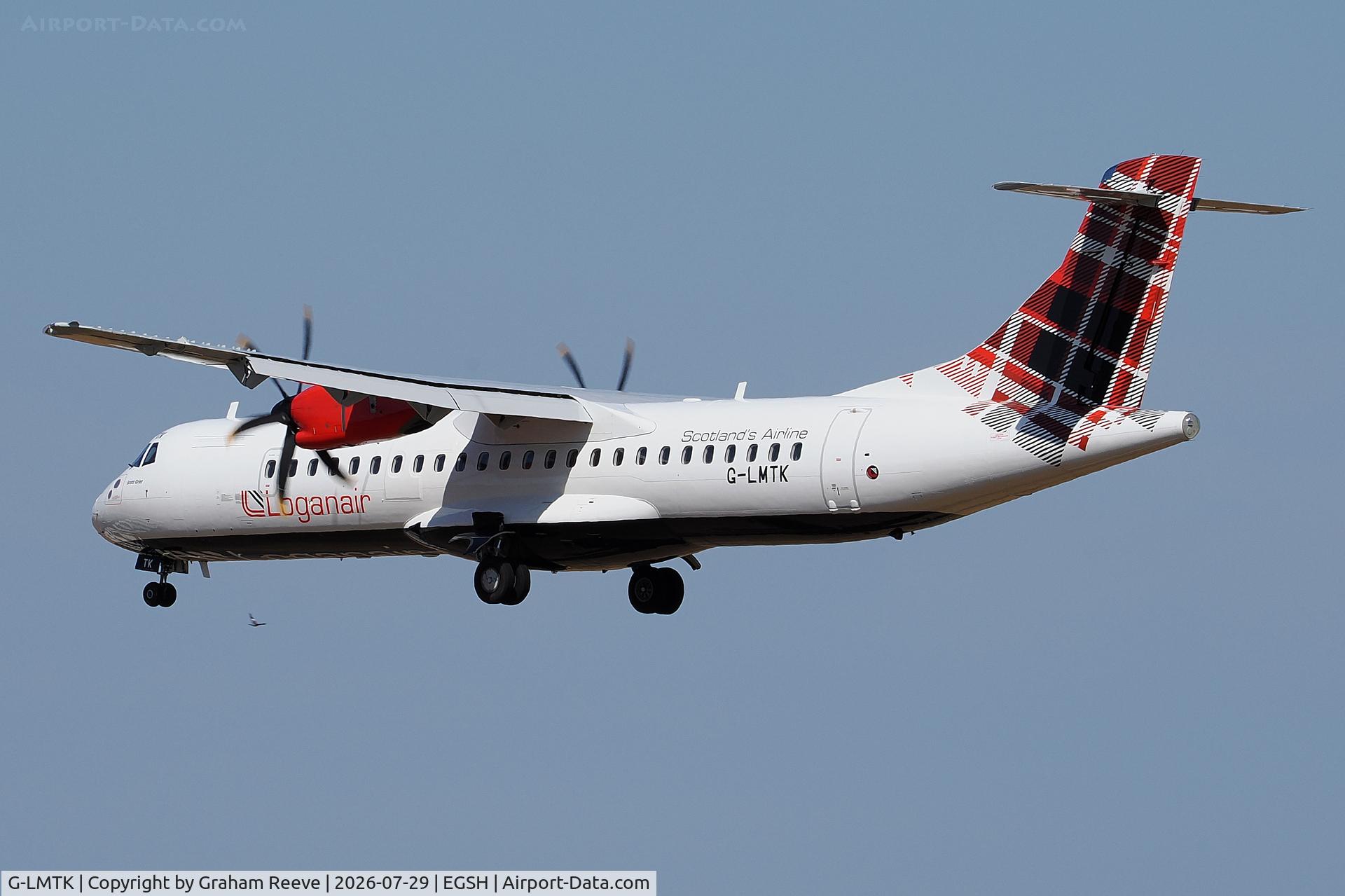 Aircraft G-LMTK, 2019 ATR ATR 72-212A (600), c/n 1548, Landing at Norwich., at EGSH, photo by Graham Reeve