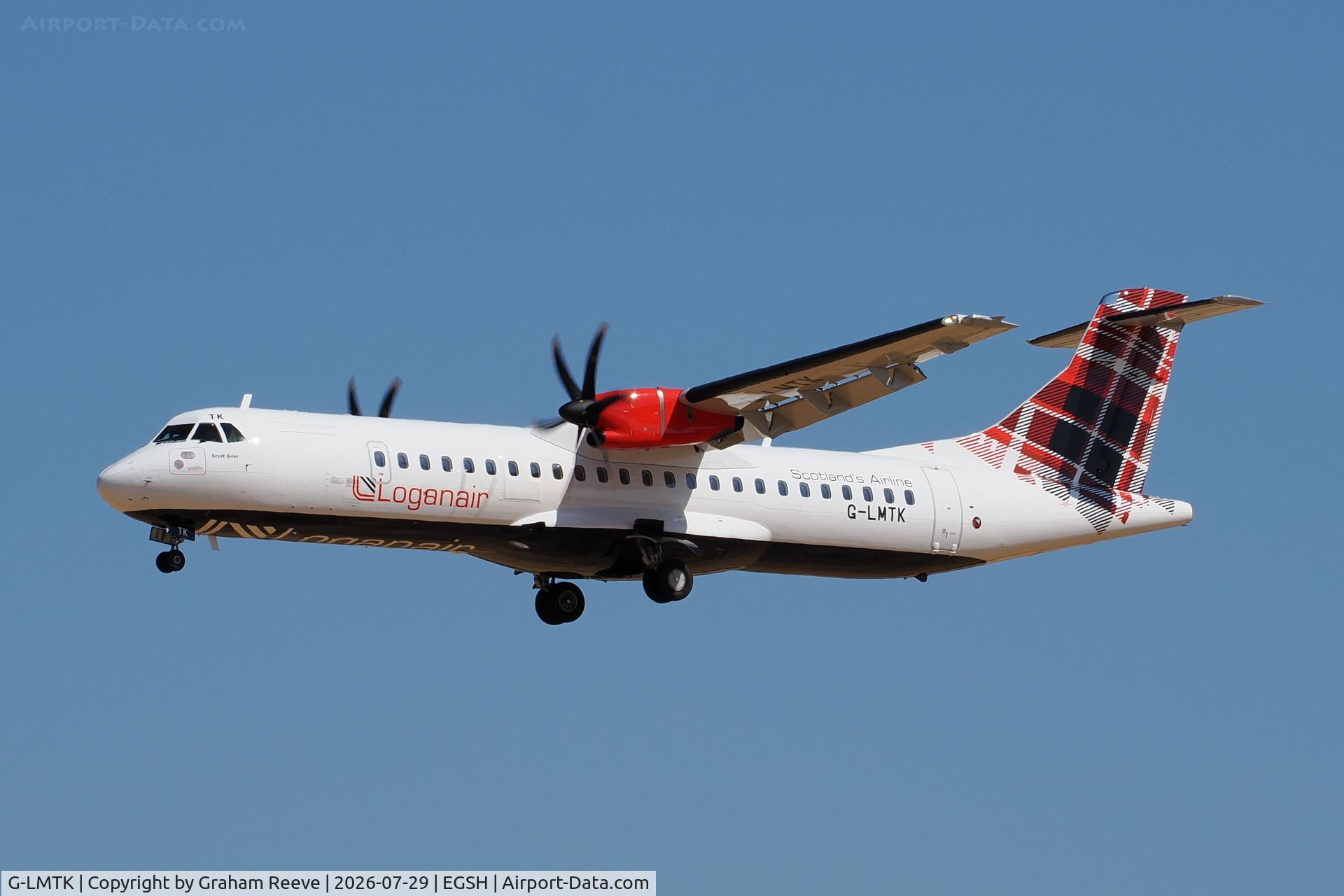 Aircraft G-LMTK, 2019 ATR ATR 72-212A (600), c/n 1548, Landing at Norwich., at EGSH, photo by Graham Reeve